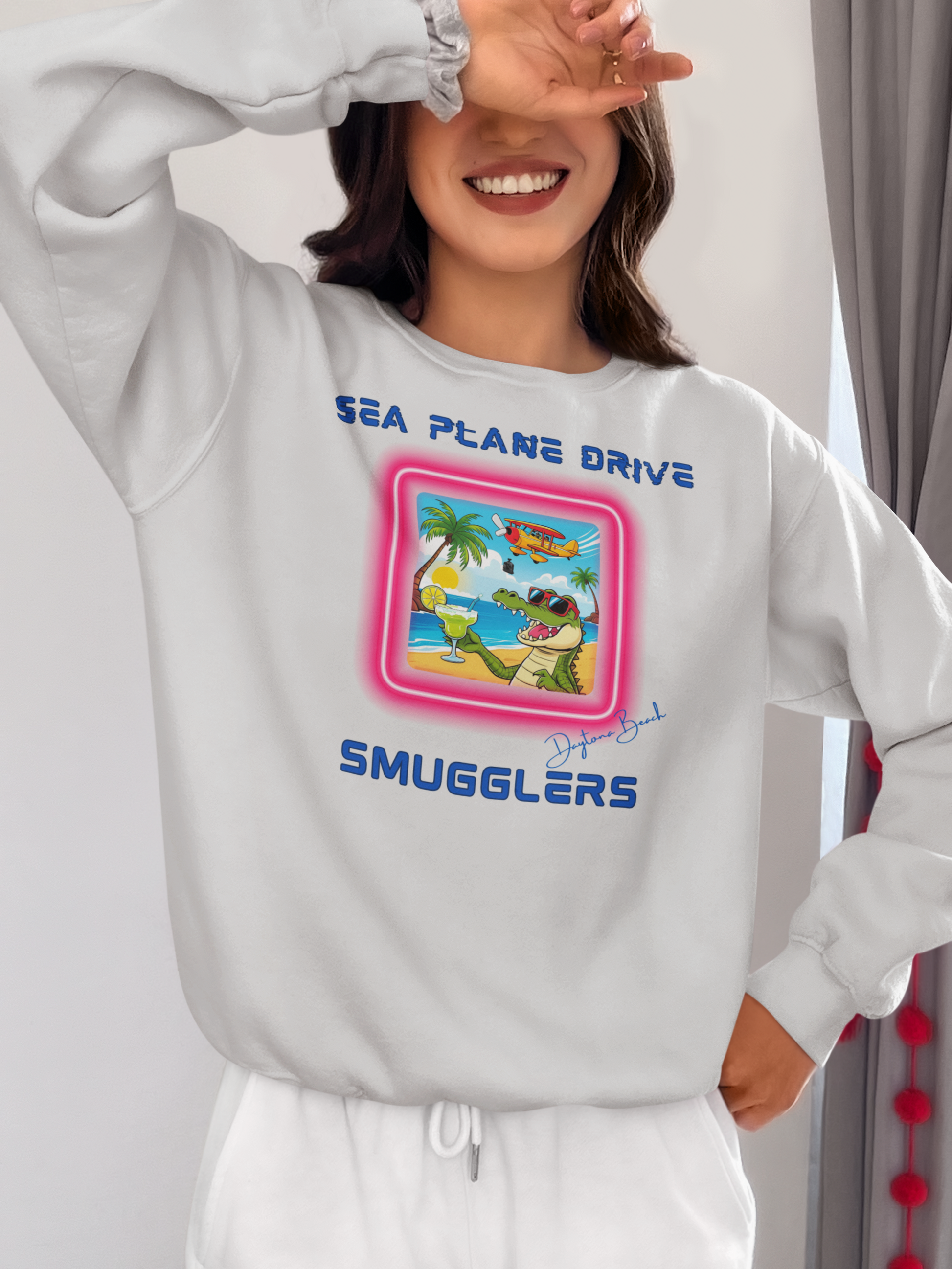 Sea Plane Drive  Tropical Vacation Crewneck Sweatshirt - High Times on Sea Plane Drive, Fun Beachwear, Unisex Gift, Summer Casual, Travel Apparel