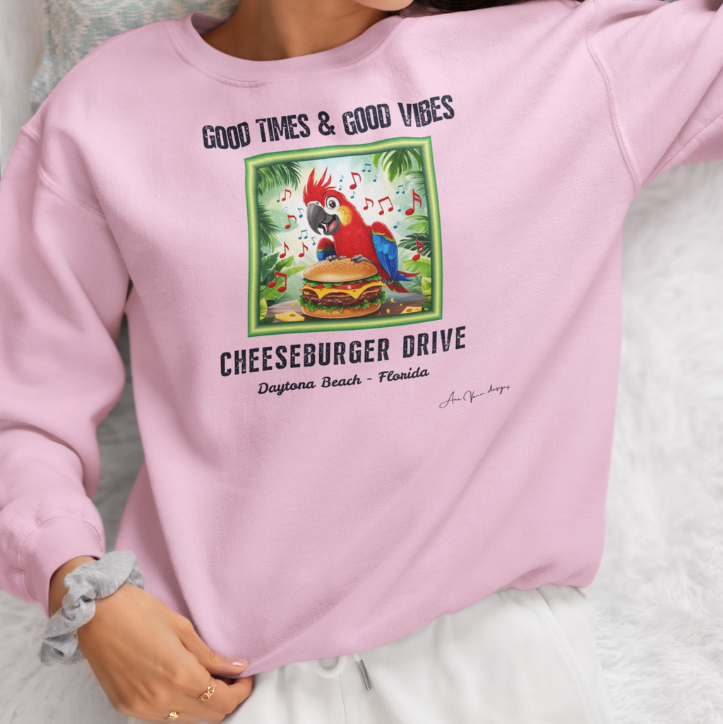 Cheeseburger Drive Margaritaville Sweatshirt Good Times & Vibes Sweatshirt  Cheeseburger lane Tropical Chill Crewneck, Summer Style, Beachwear, Casual Layer