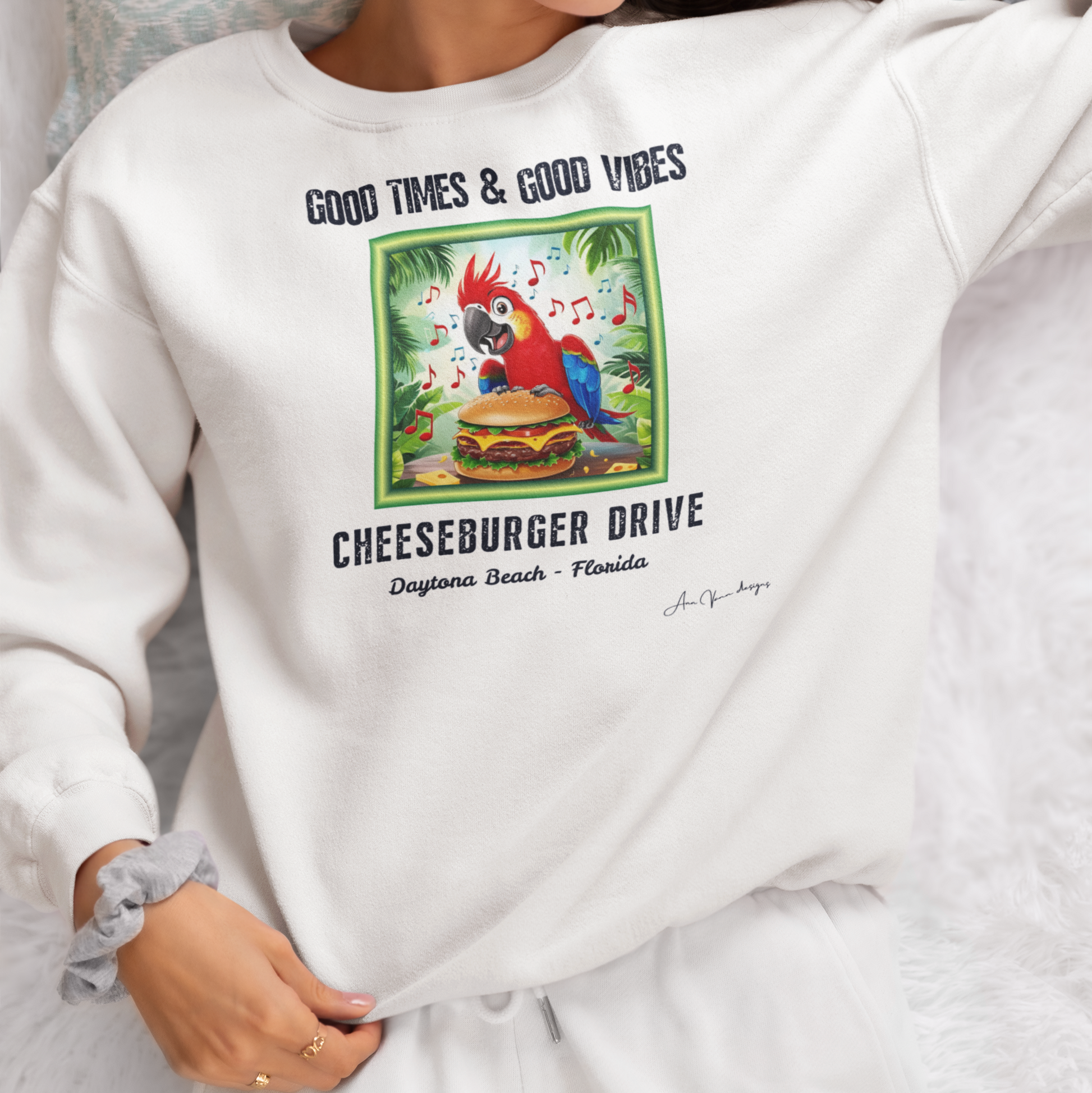 Cheeseburger Drive Margaritaville Sweatshirt Good Times & Vibes Sweatshirt  Cheeseburger lane Tropical Chill Crewneck, Summer Style, Beachwear, Casual Layer