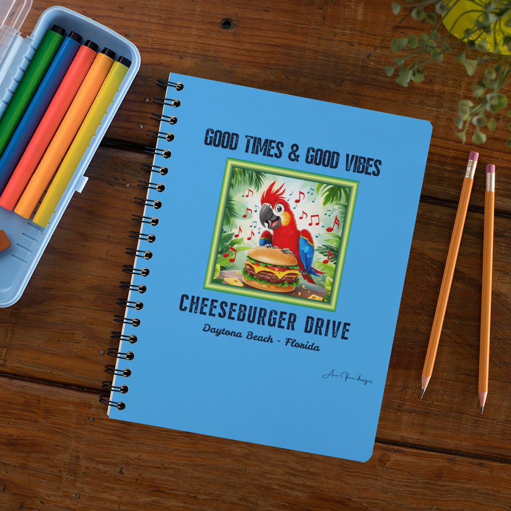 Cheeseburger Dr Margaritaville notebook gift Cheeseburger DR  Fun Spiral Notebook for Notes, Great for Grandkids and Travelers Perfect Gift Idea, Summer fun