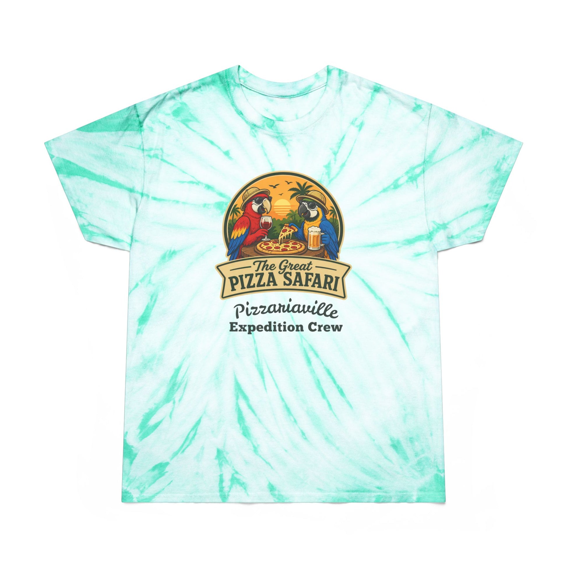 Tie-Dye Tee — The Great Pizza Safari “Pizzariaville Expedition Crew” Graphic Shirt