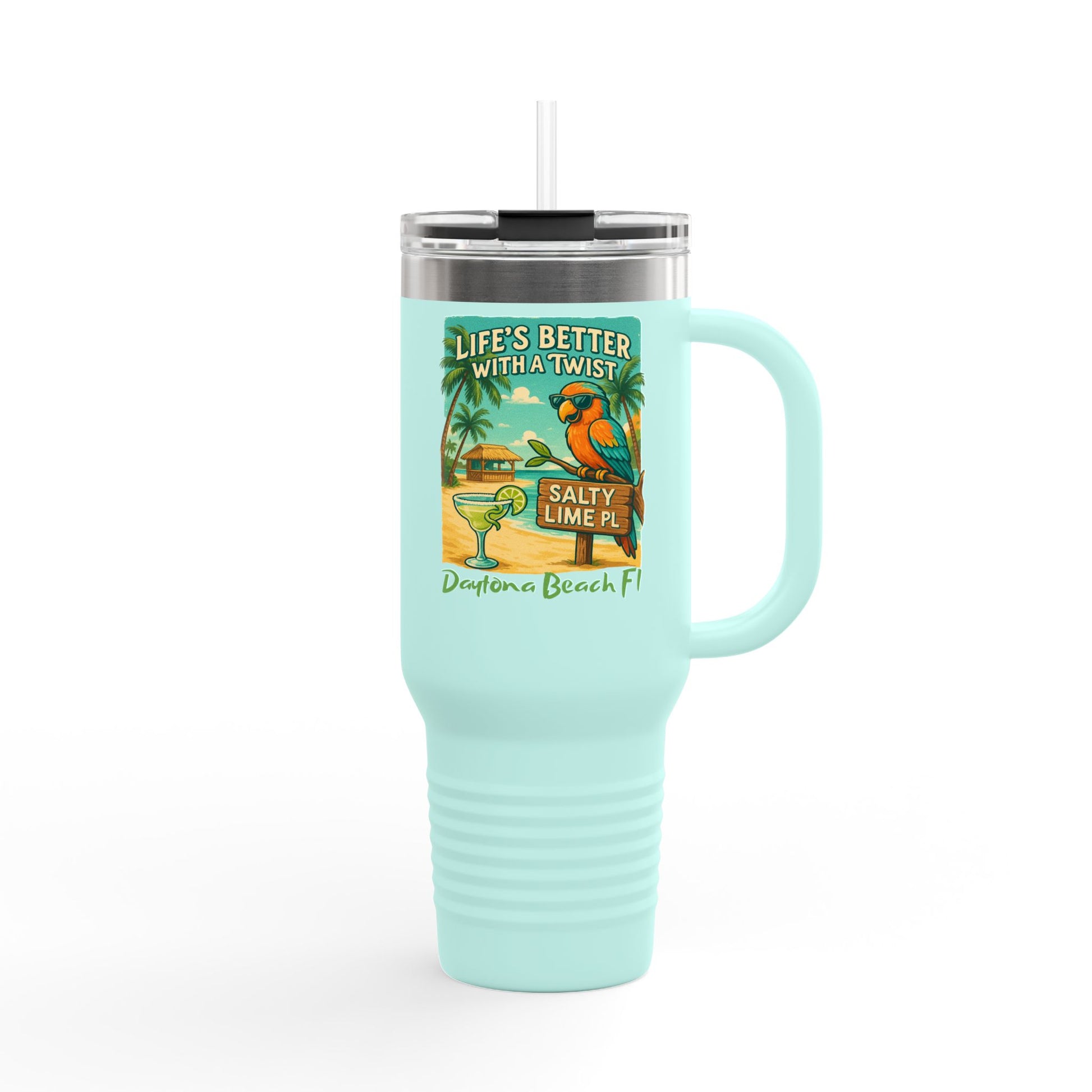 40oz Insulated Travel Mug — 'Life's Better With a Twist' Daytona Beach Cocktail Design
