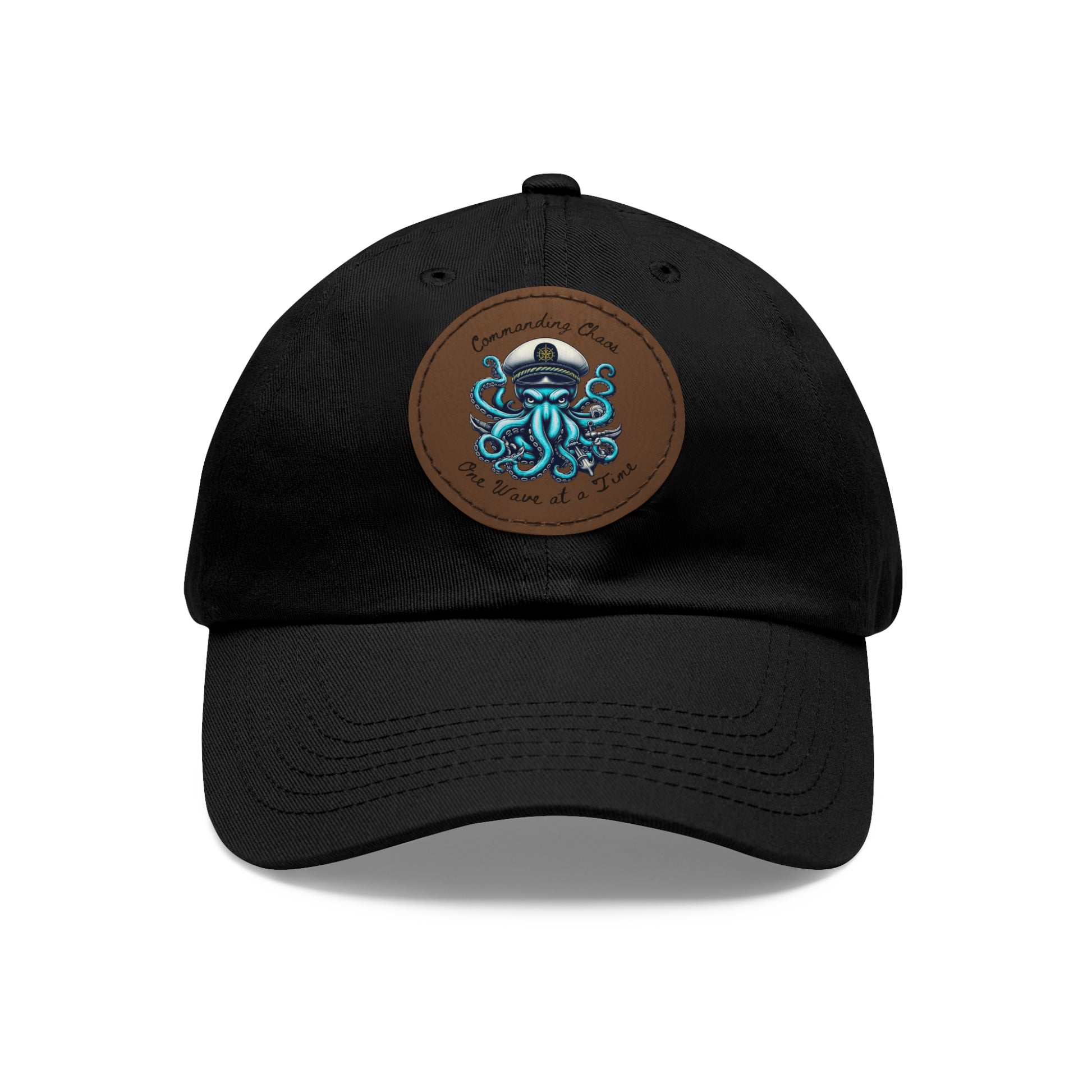Ocean-Inspired Hat with Leather Patch, Unique Captain's Cap, Nautical Gift, Fun Summer Accessory, Fishing, Octopus, Waves, Boat gear