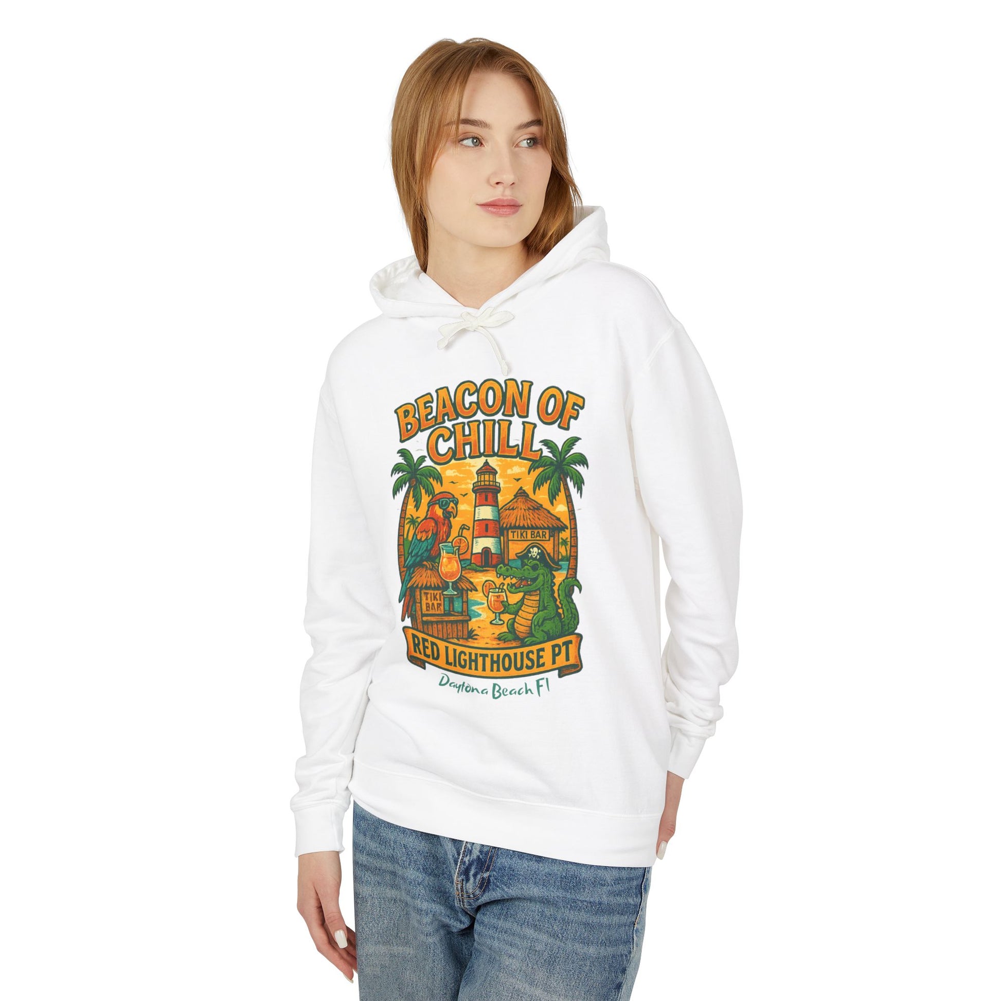 Red Lighthouse Pt  Lightweight Comfort Colors Hoodie - Jimmy Buffet Style