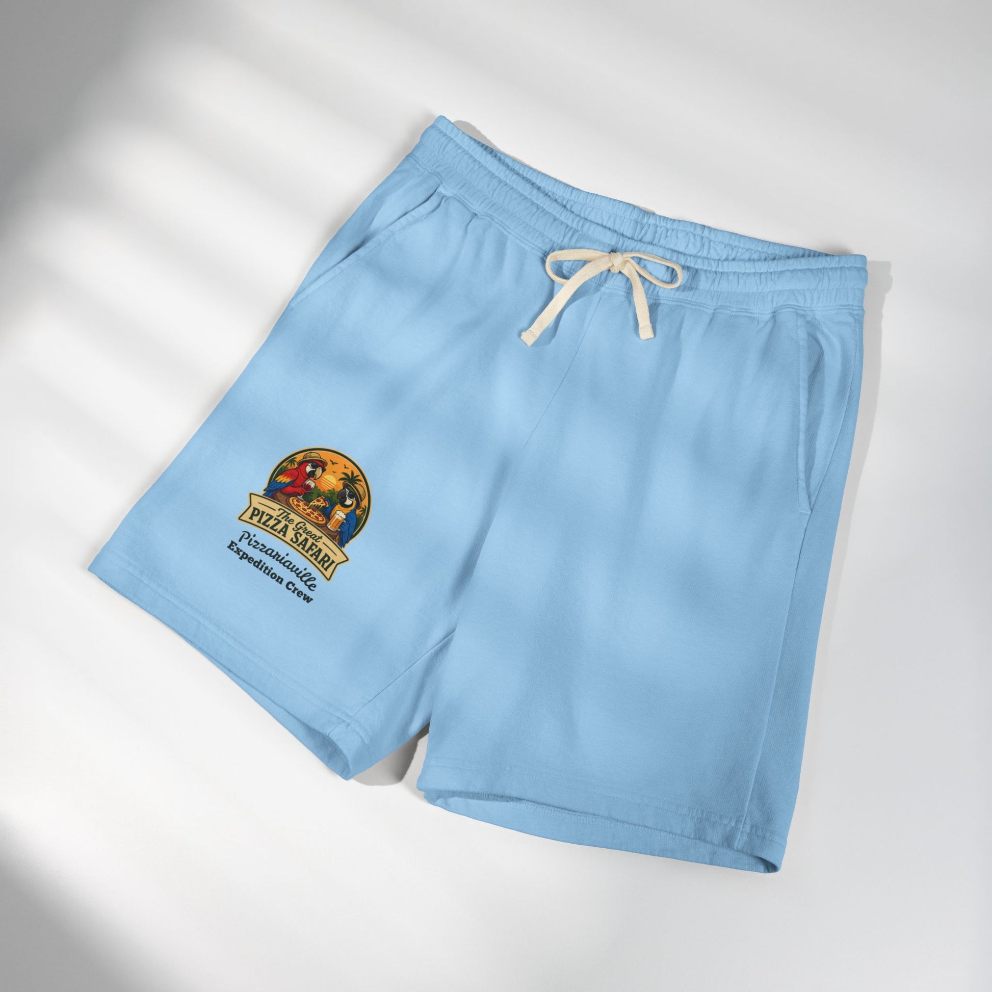 Unisex  Lightweight Garment-Dyed Fleece Sweat Shorts with Retro Pizza Safari Logo