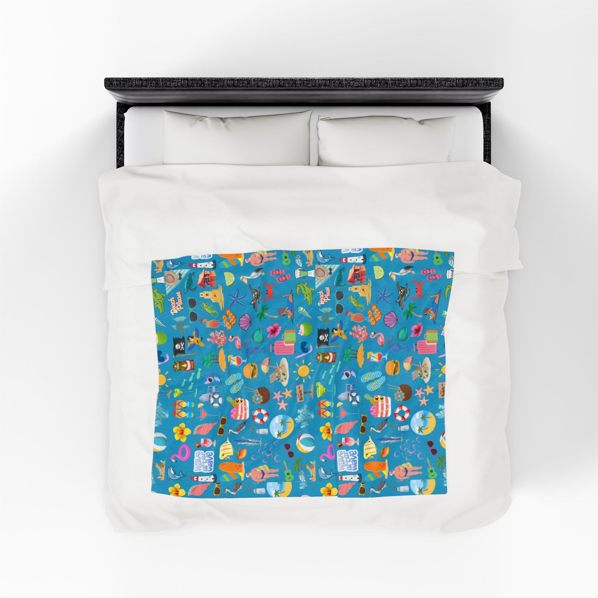 Velveteen Plush Blanket - Beach Themed Cozy Throw available in multiple colors with this design