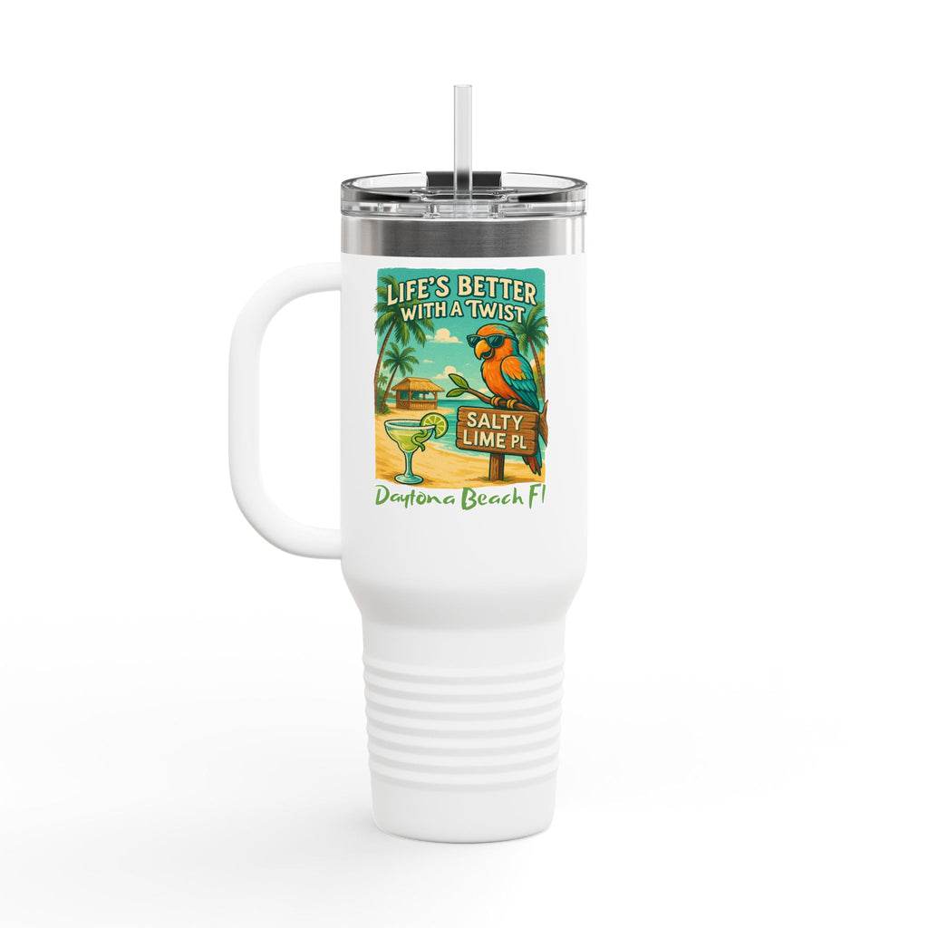 40oz Insulated Travel Mug — 'Life's Better With a Twist' Daytona Beach Cocktail Design