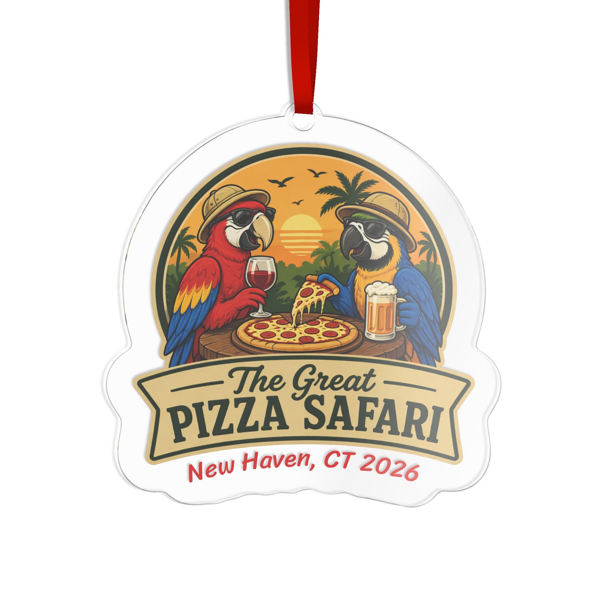 Acrylic Ornament — "The Great Pizza Safari" Parrot Holiday Ornament