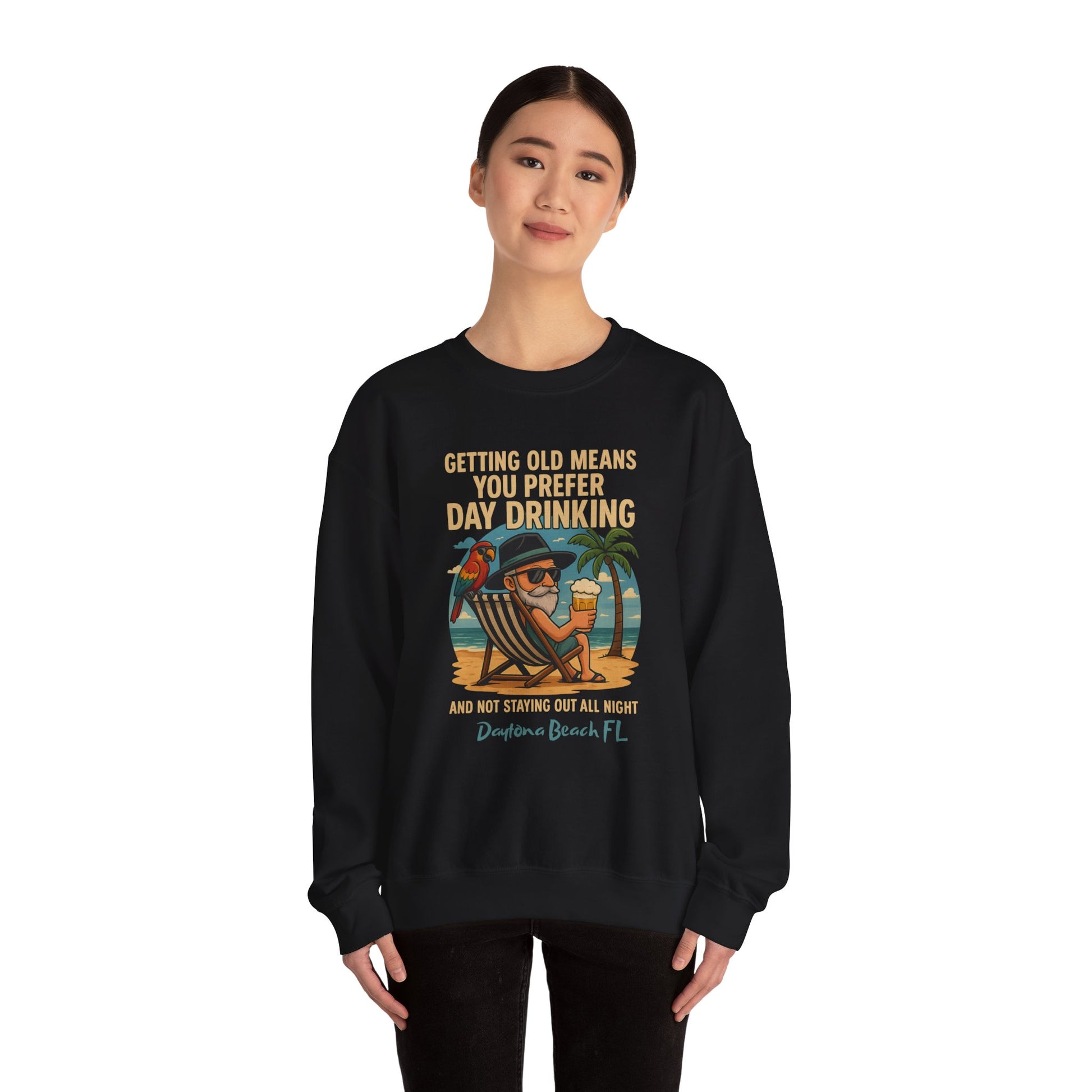 Day Drinking Vintage Crewneck Sweatshirt for Beach Lovers, Funny Gift for Birthdays, Great for Relaxing, Summer Vibes, Casual Style