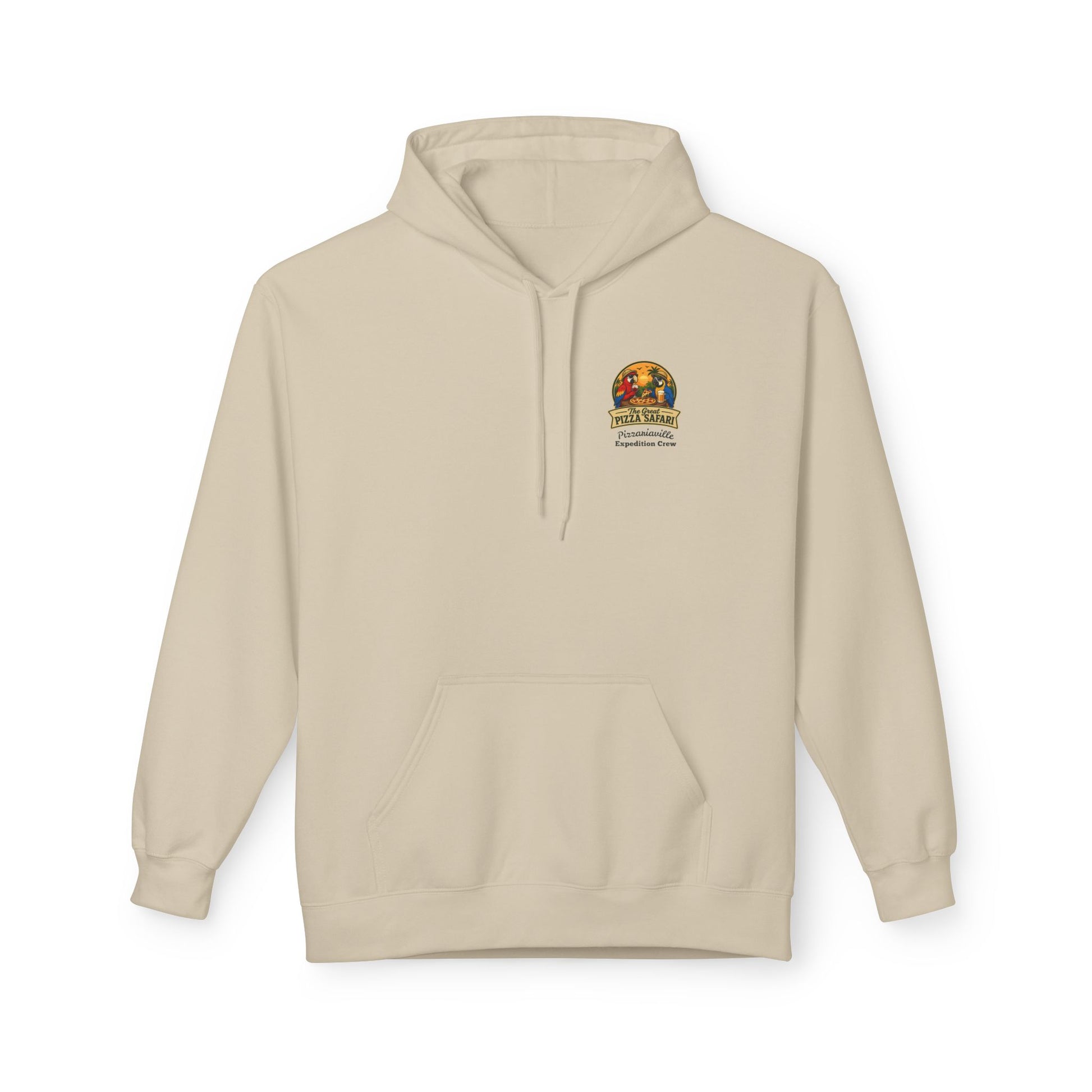 Pizza Safari Hoodie — "The Great Pizza Safari" Tropical Parrot Pizza Graphic