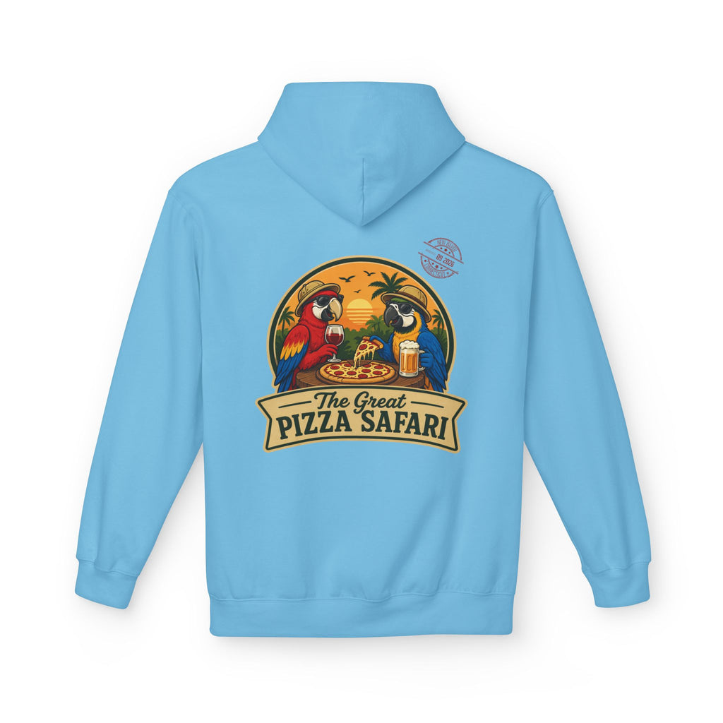 Pizza Safari Hoodie — "The Great Pizza Safari" Tropical Parrot Pizza Graphic