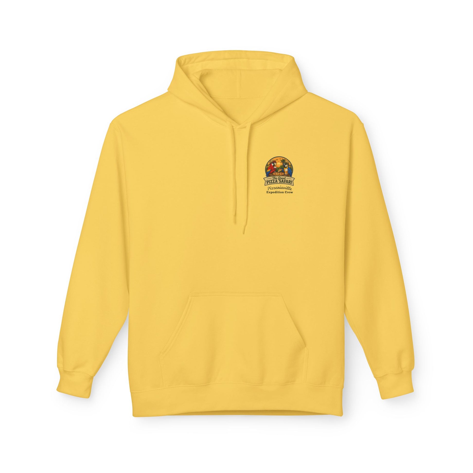 Pizza Safari Hoodie — "The Great Pizza Safari" Tropical Parrot Pizza Graphic