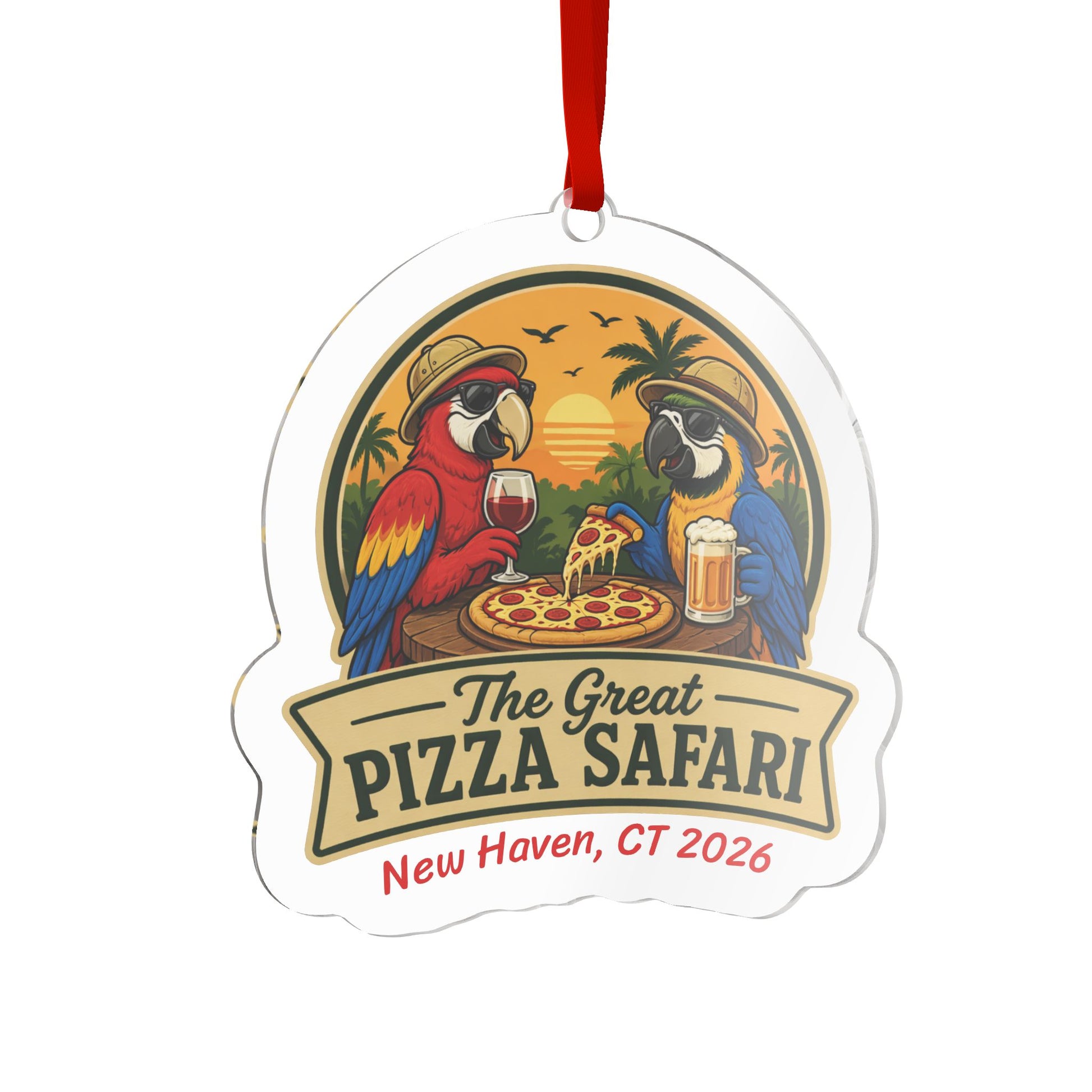 Acrylic Ornament — "The Great Pizza Safari" Parrot Holiday Ornament