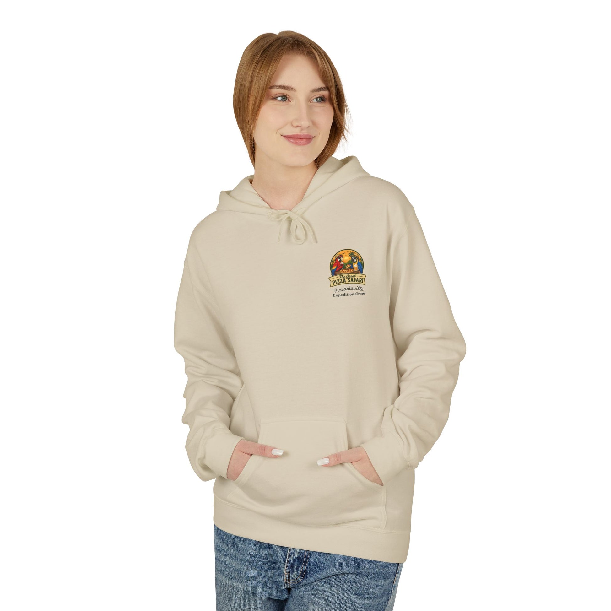 Pizza Safari Hoodie — "The Great Pizza Safari" Tropical Parrot Pizza Graphic