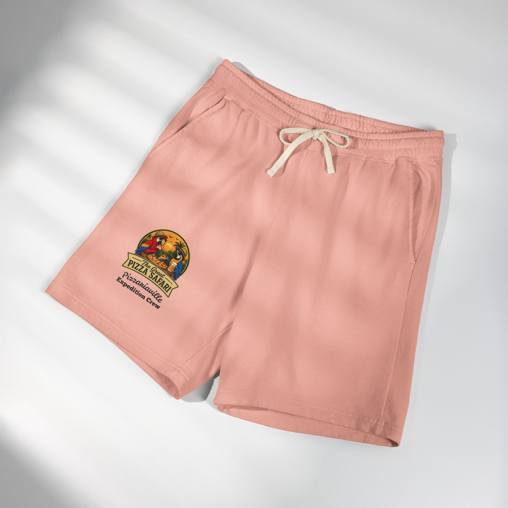 Unisex  Lightweight Garment-Dyed Fleece Sweat Shorts with Retro Pizza Safari Logo