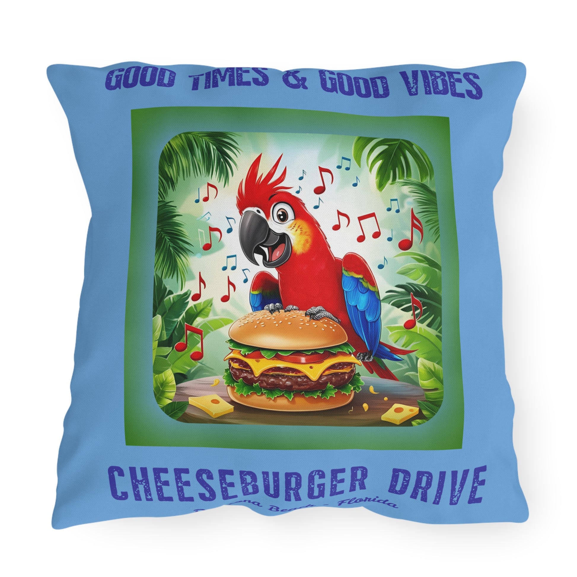 Latitude Margaritaville Tropical Outdoor Pillows - Good Times & Good Vibes gifts Beach House Cushion, Summer Patio Accent Fun Outdoor  Decor