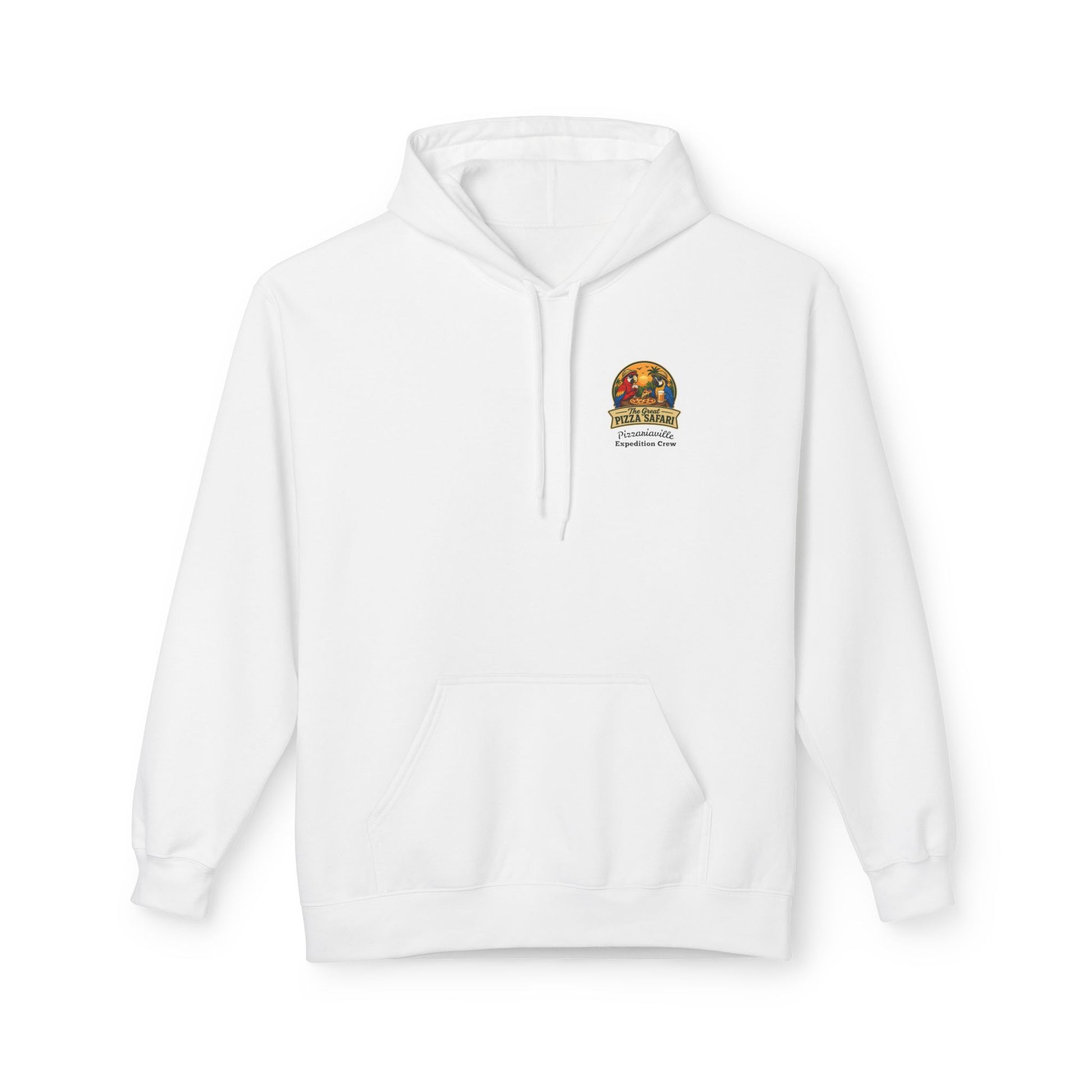 Pizza Safari Hoodie — "The Great Pizza Safari" Tropical Parrot Pizza Graphic