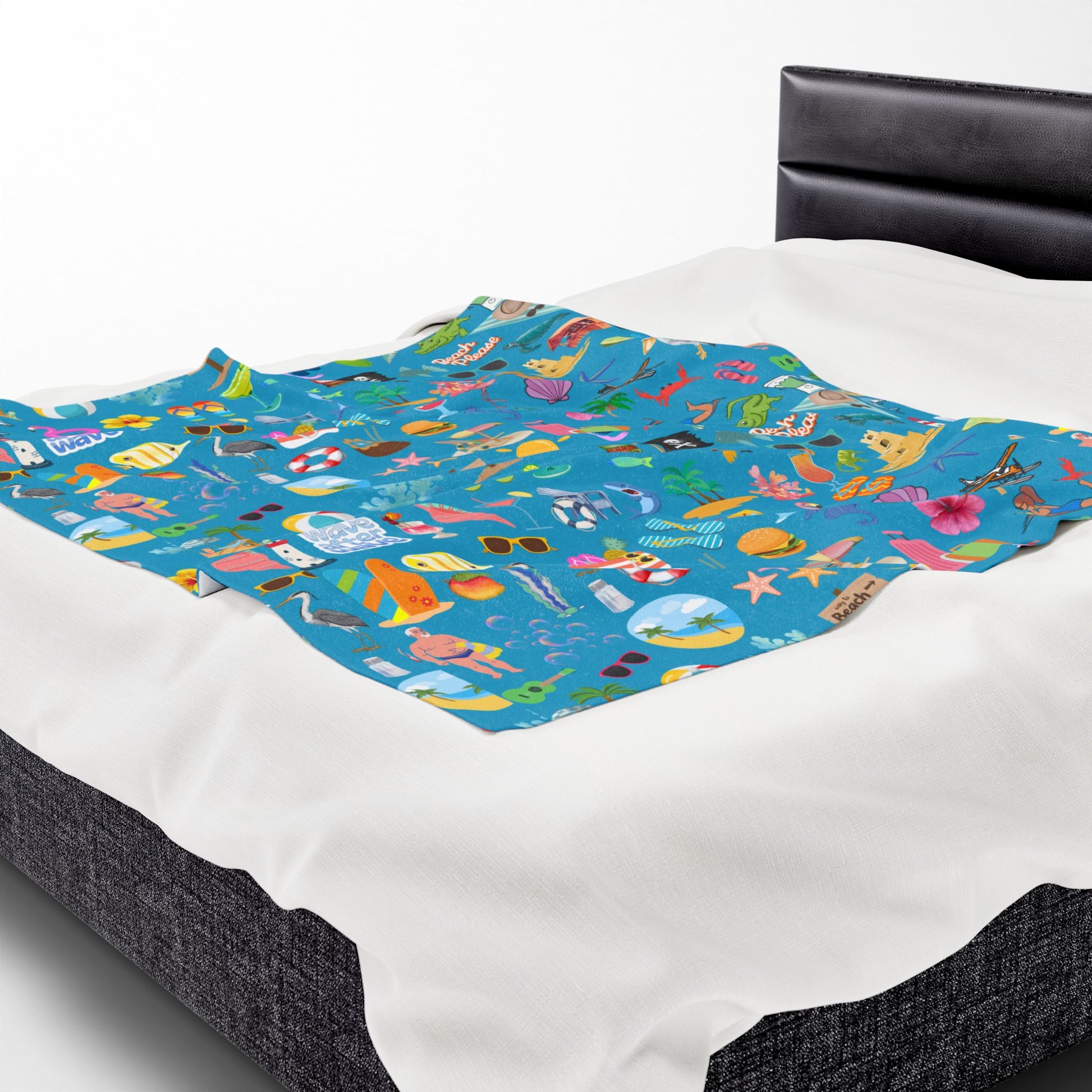 Velveteen Plush Blanket - Beach Themed Cozy Throw available in multiple colors with this design