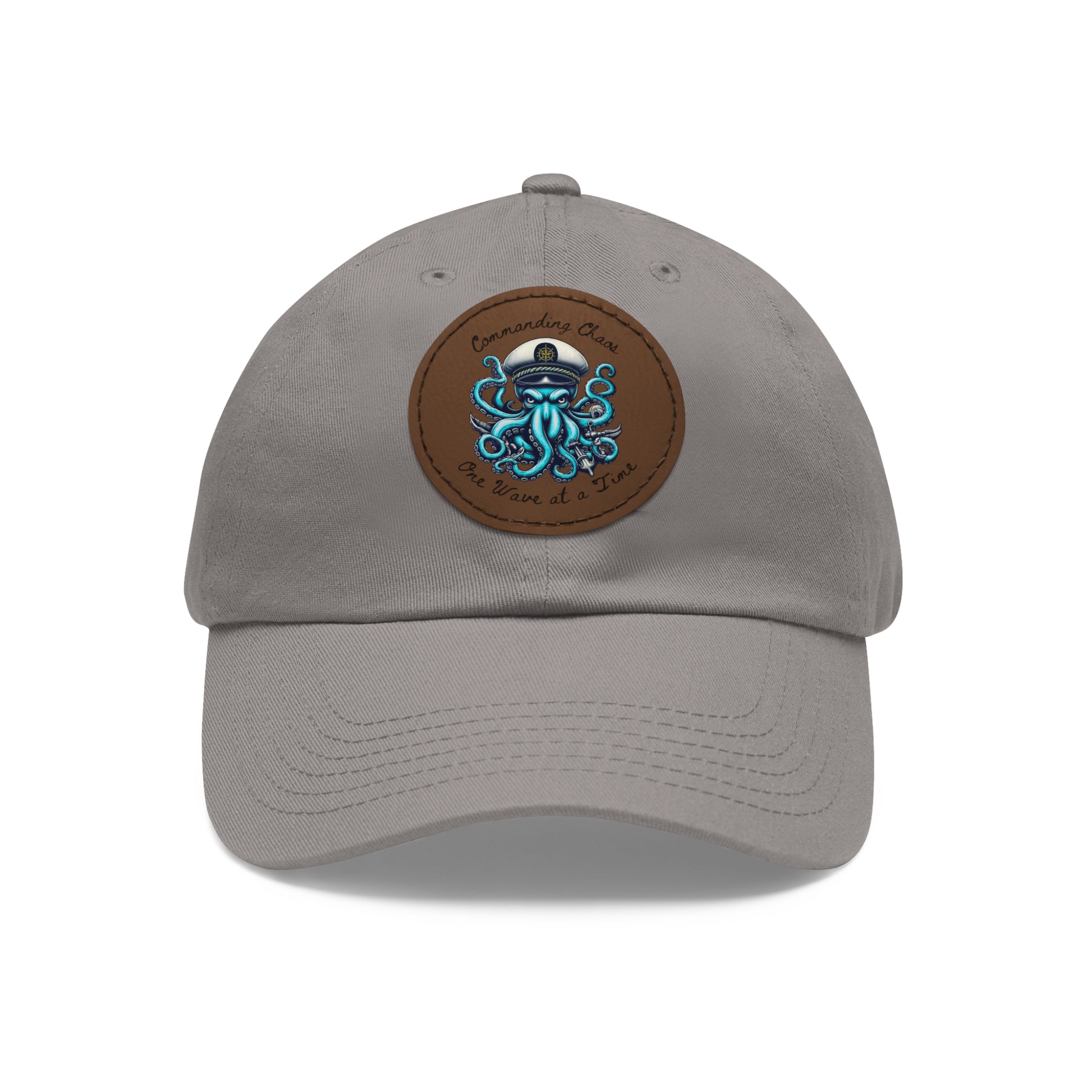 Ocean-Inspired Hat with Leather Patch, Unique Captain's Cap, Nautical Gift, Fun Summer Accessory, Fishing, Octopus, Waves, Boat gear