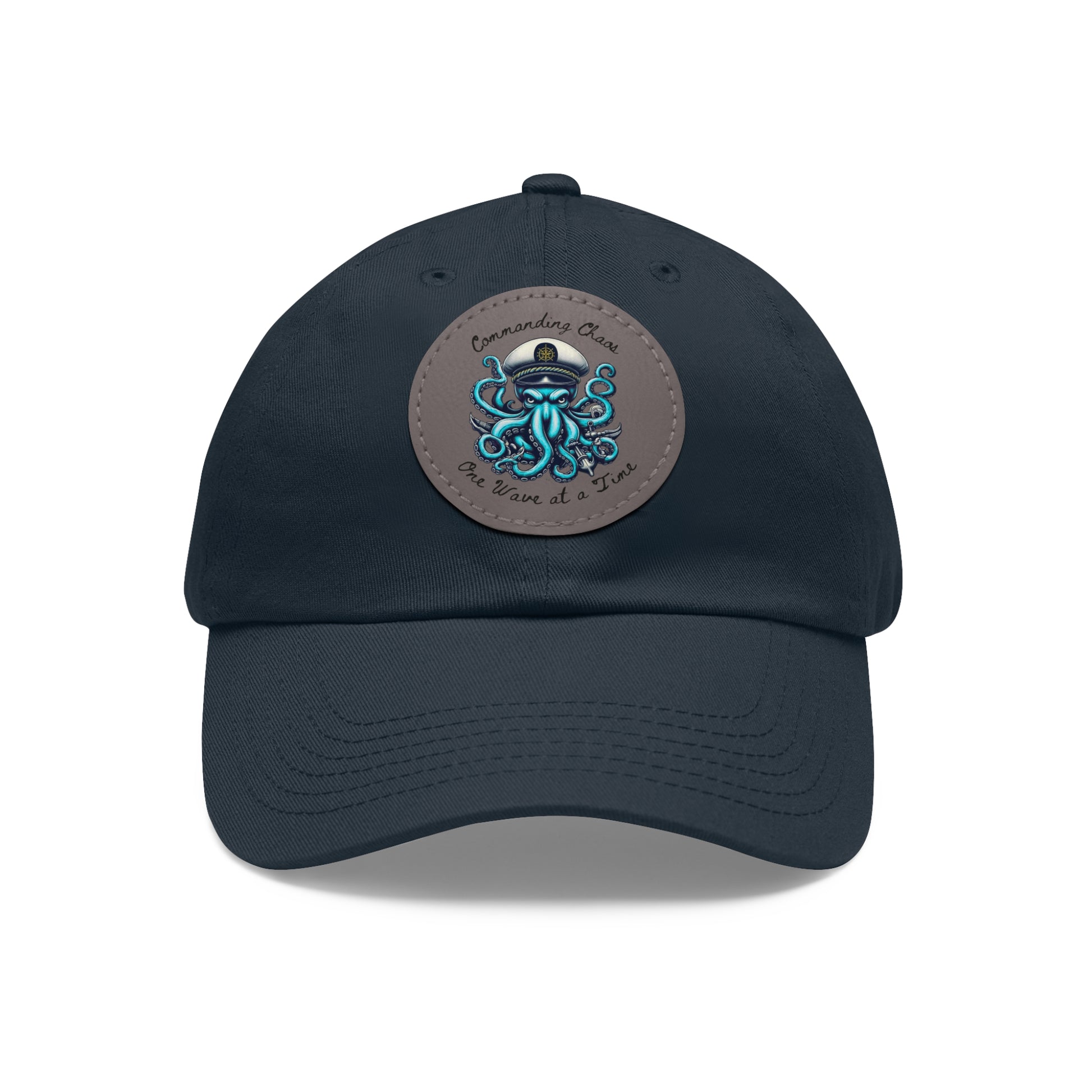 Ocean-Inspired Hat with Leather Patch, Unique Captain's Cap, Nautical Gift, Fun Summer Accessory, Fishing, Octopus, Waves, Boat gear