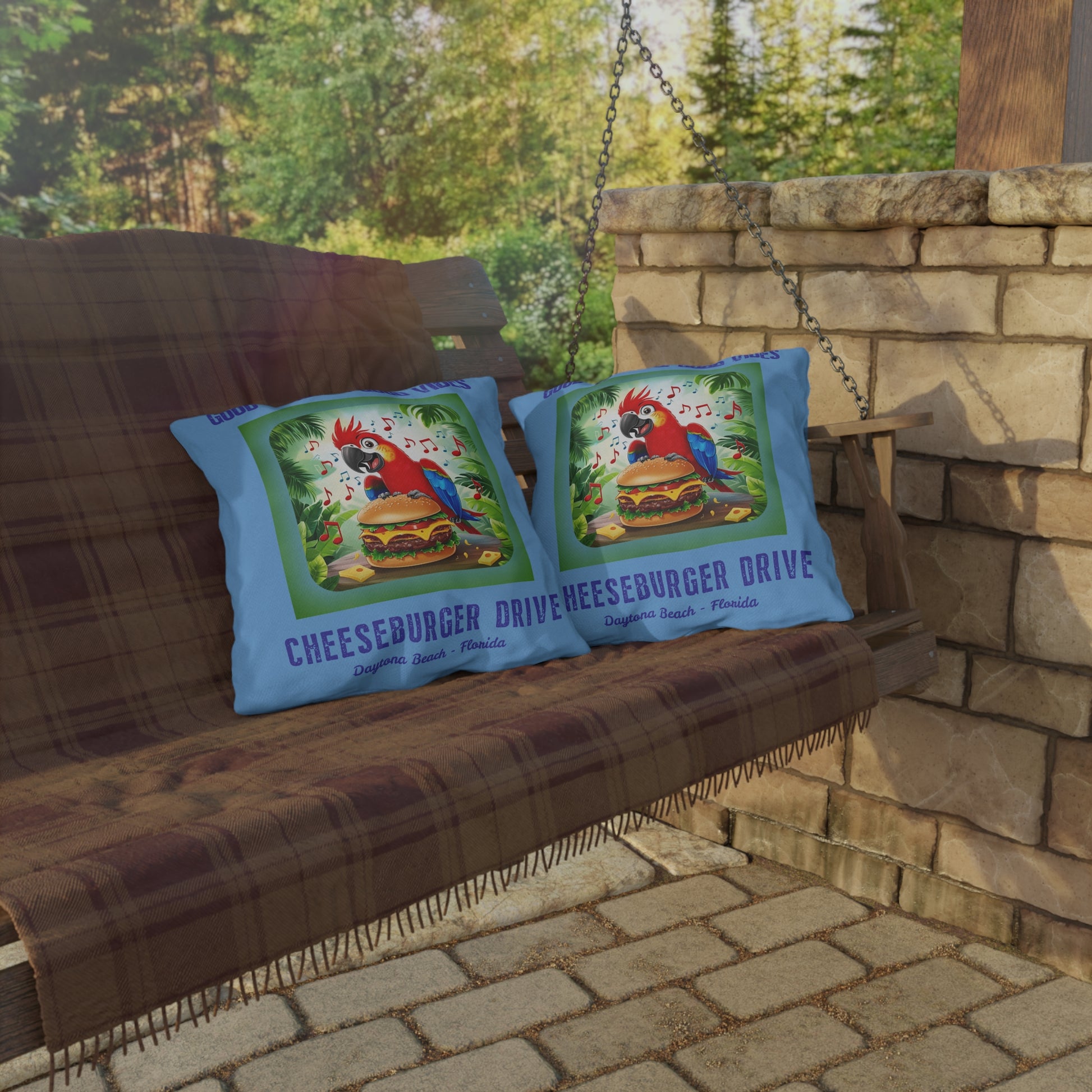 Latitude Margaritaville Tropical Outdoor Pillows - Good Times & Good Vibes gifts Beach House Cushion, Summer Patio Accent Fun Outdoor  Decor