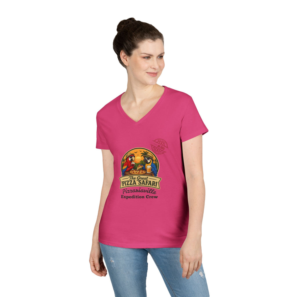 Pizza Safari Ladies' V-Neck T-Shirt — 'Pizzariaville Expedition Crew' Retro Travel Tee