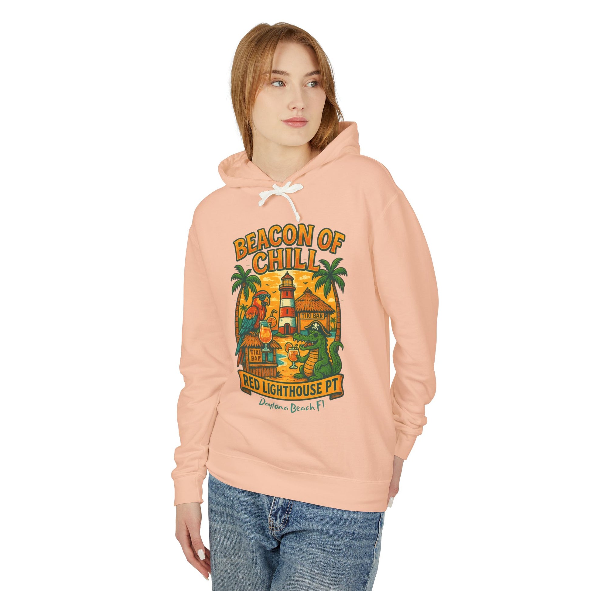 Red Lighthouse Pt  Lightweight Comfort Colors Hoodie - Jimmy Buffet Style