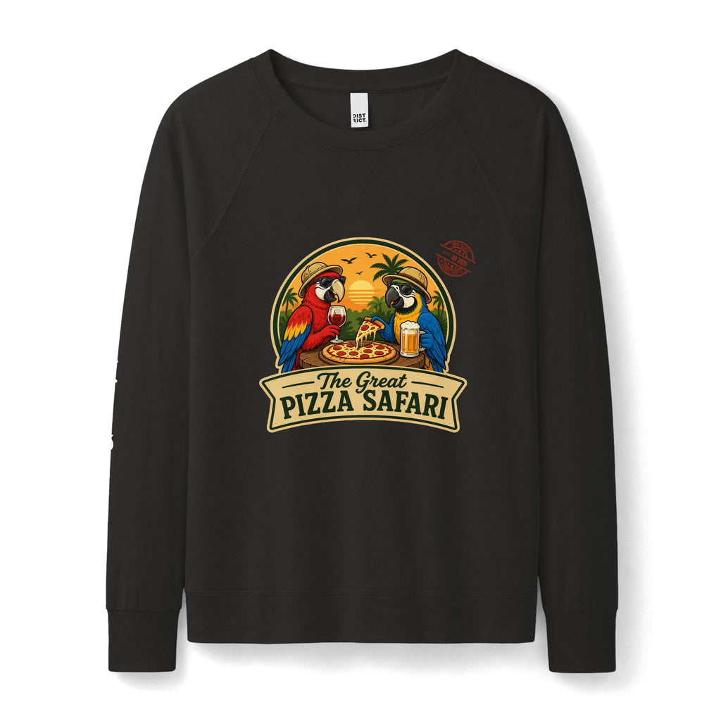 The Great Pizza Safari Crewneck French Terry — Women's Featherweight - Expedition Crew on right sleeve