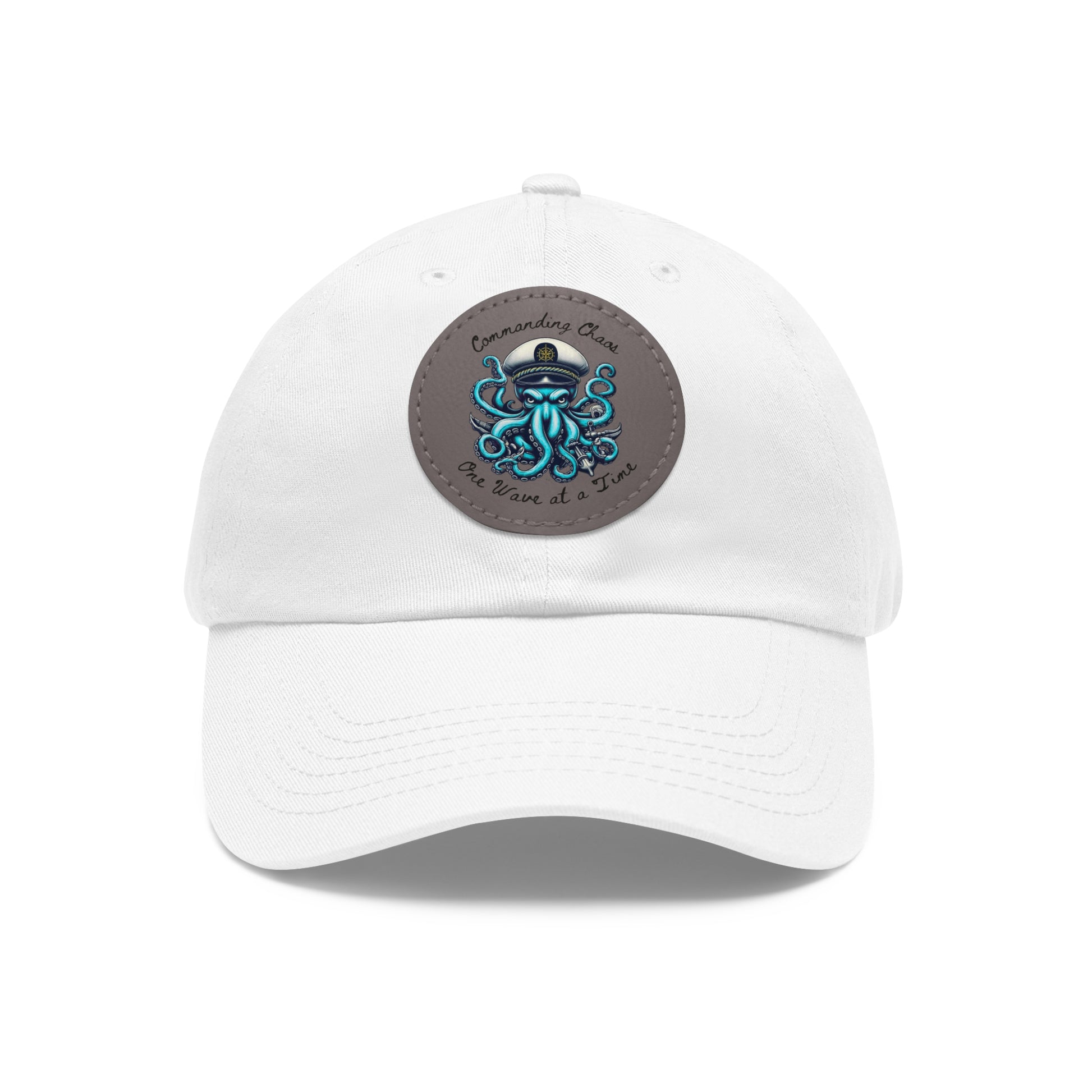 Ocean-Inspired Hat with Leather Patch, Unique Captain's Cap, Nautical Gift, Fun Summer Accessory, Fishing, Octopus, Waves, Boat gear