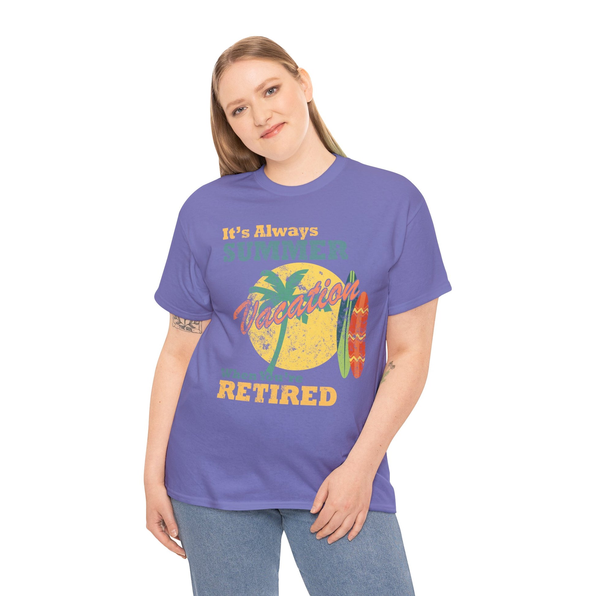 Summer Beach Vacation Tee - "It's Always Summer When You're Retired", perfect retired adult tee for dad or grandpa living at the beach