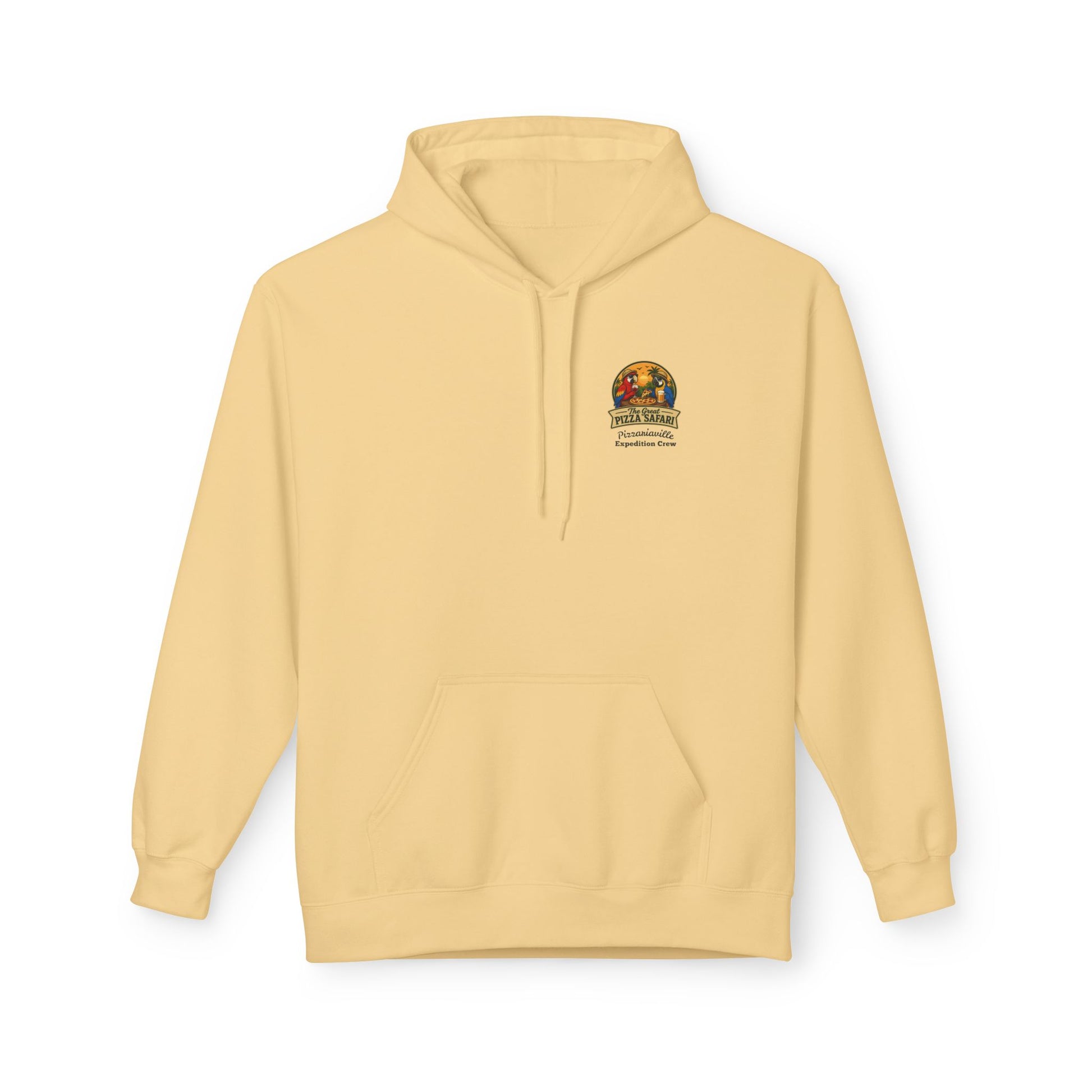 Pizza Safari Hoodie — "The Great Pizza Safari" Tropical Parrot Pizza Graphic