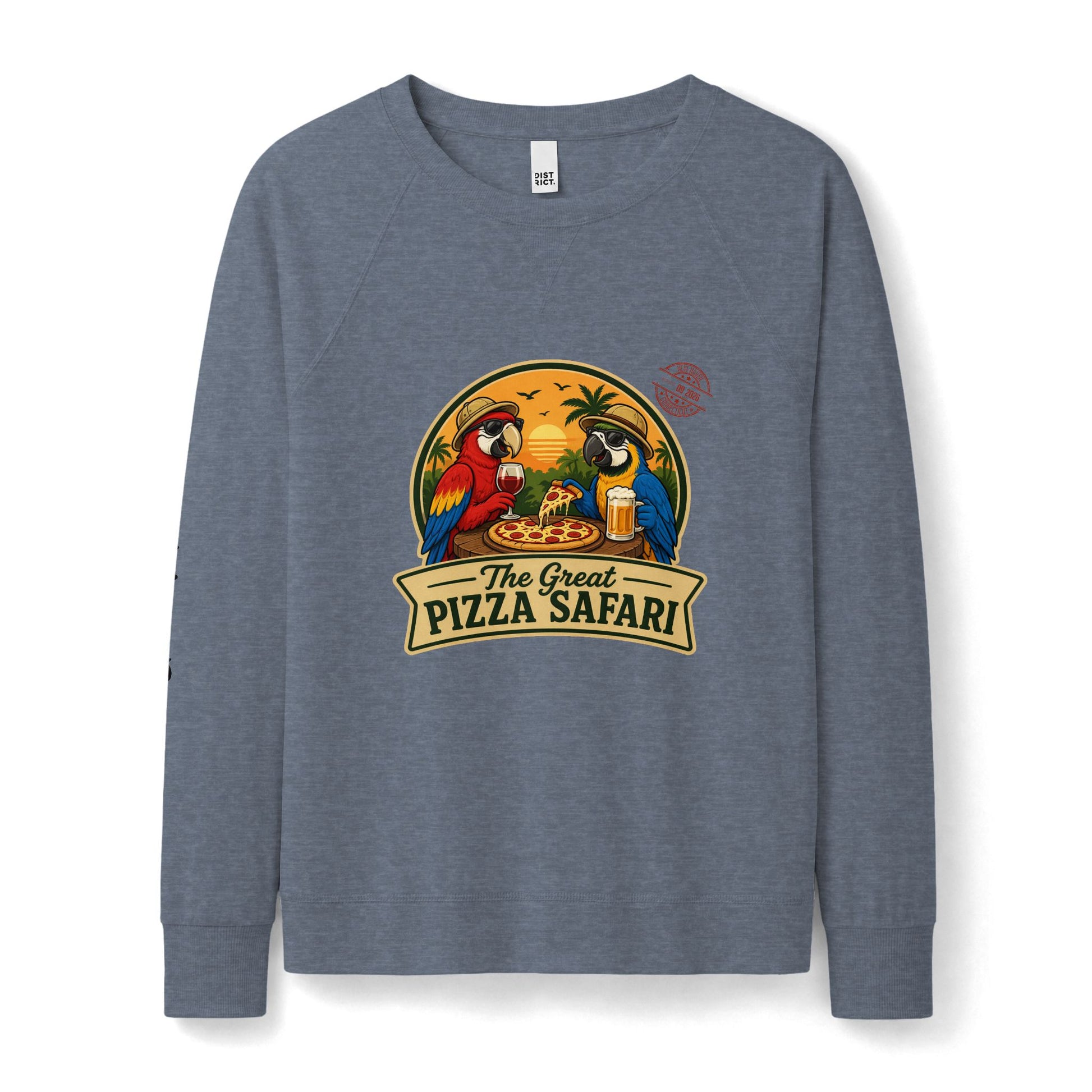 The Great Pizza Safari Crewneck French Terry — Women's Featherweight - Expedition Crew on right sleeve