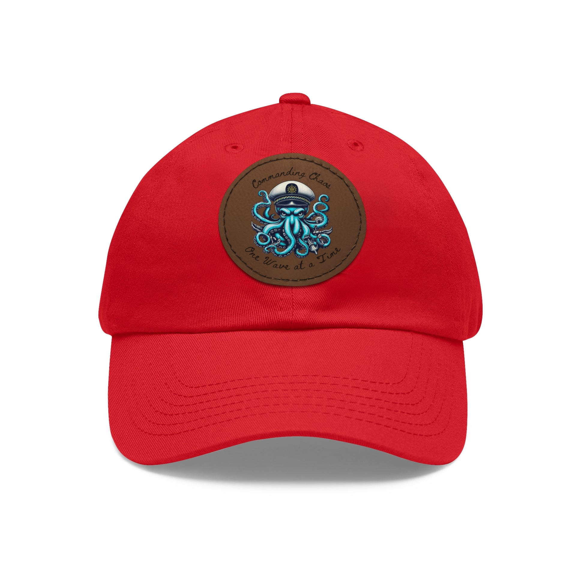 Ocean-Inspired Hat with Leather Patch, Unique Captain's Cap, Nautical Gift, Fun Summer Accessory, Fishing, Octopus, Waves, Boat gear