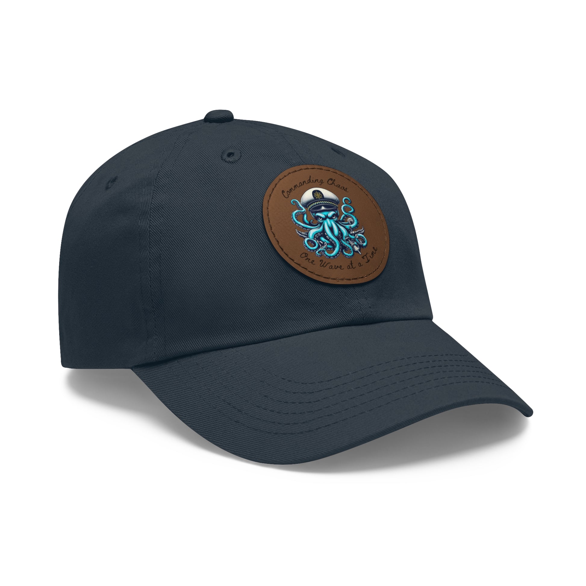 Ocean-Inspired Hat with Leather Patch, Unique Captain's Cap, Nautical Gift, Fun Summer Accessory, Fishing, Octopus, Waves, Boat gear