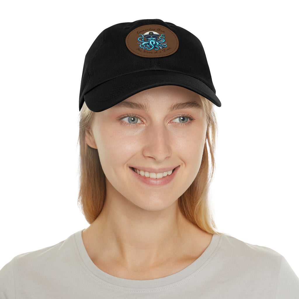 Ocean-Inspired Hat with Leather Patch, Unique Captain's Cap, Nautical Gift, Fun Summer Accessory, Fishing, Octopus, Waves, Boat gear