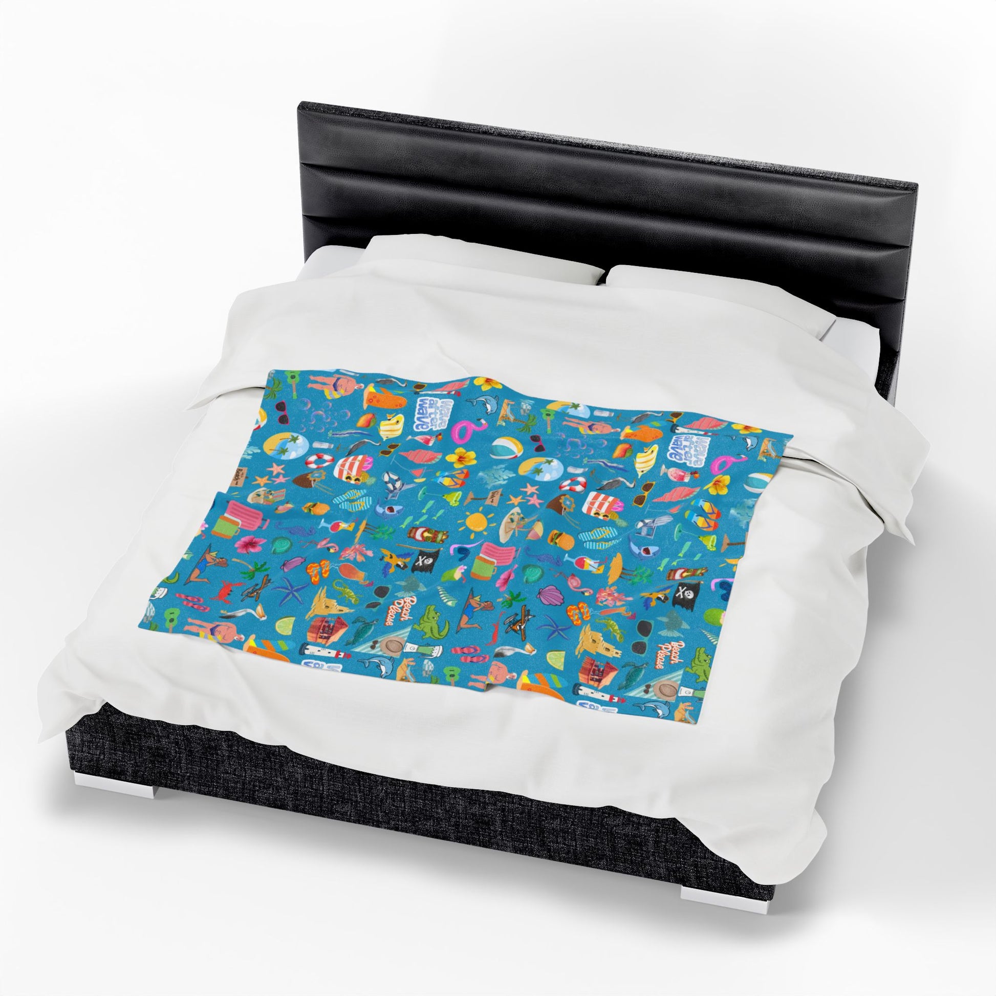 Velveteen Plush Blanket - Beach Themed Cozy Throw available in multiple colors with this design