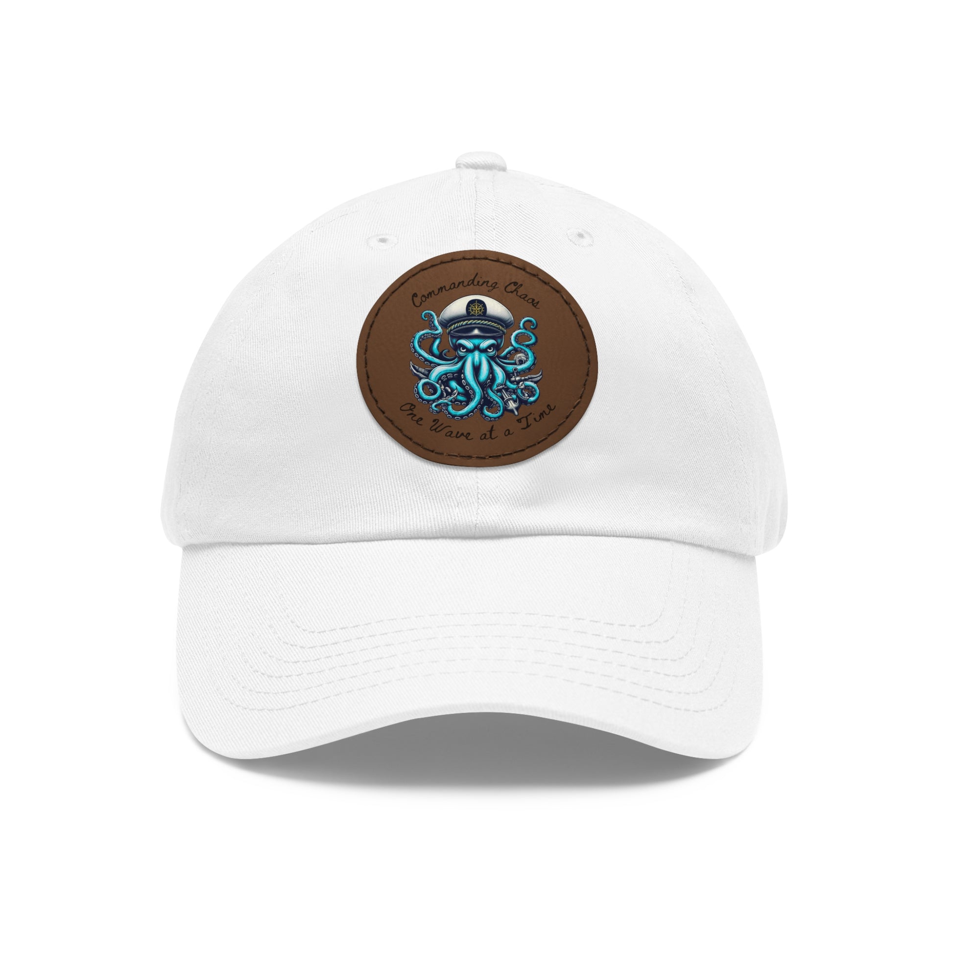 Ocean-Inspired Hat with Leather Patch, Unique Captain's Cap, Nautical Gift, Fun Summer Accessory, Fishing, Octopus, Waves, Boat gear