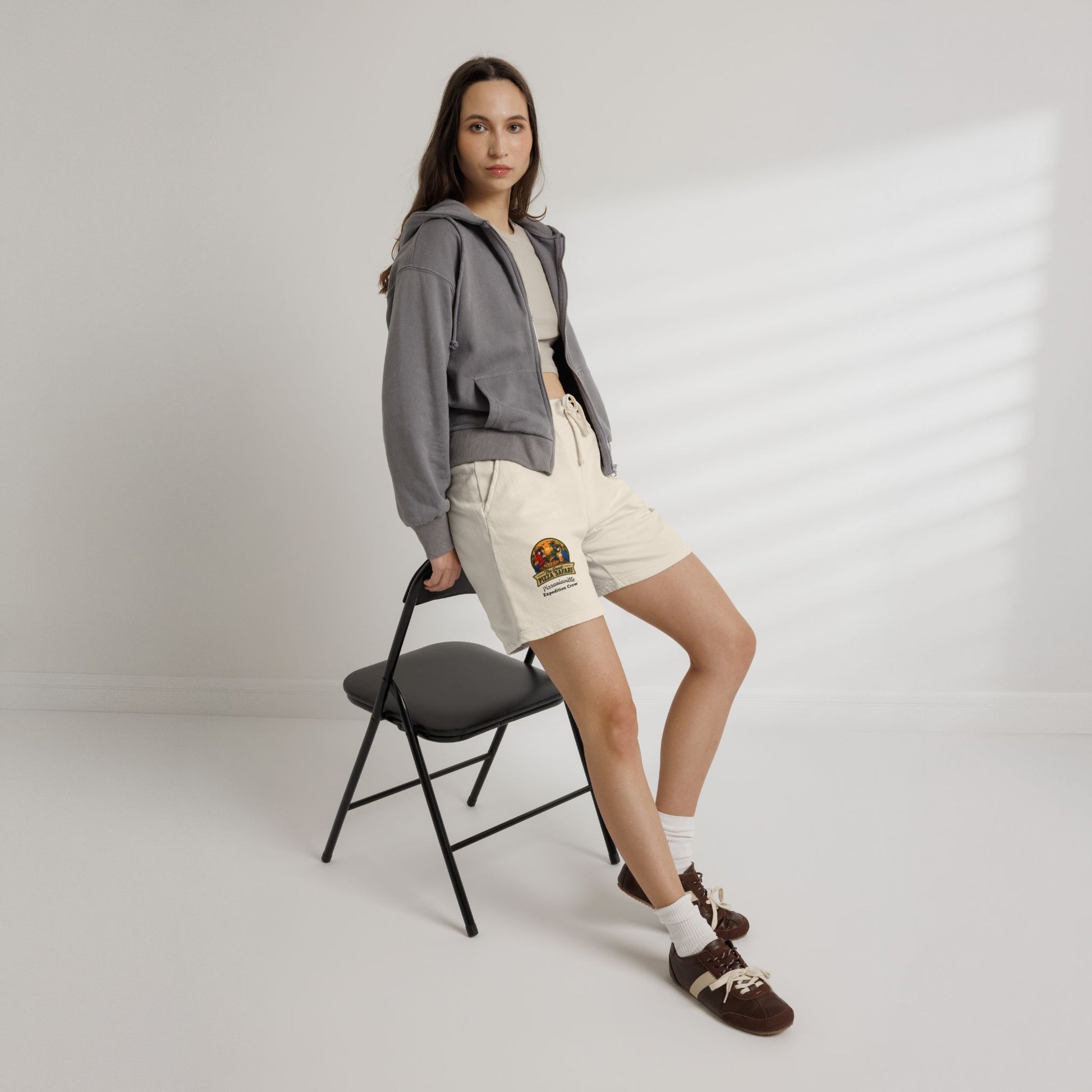 Unisex  Lightweight Garment-Dyed Fleece Sweat Shorts with Retro Pizza Safari Logo