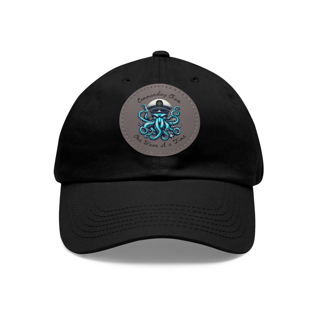 Ocean-Inspired Hat with Leather Patch, Unique Captain's Cap, Nautical Gift, Fun Summer Accessory, Fishing, Octopus, Waves, Boat gear