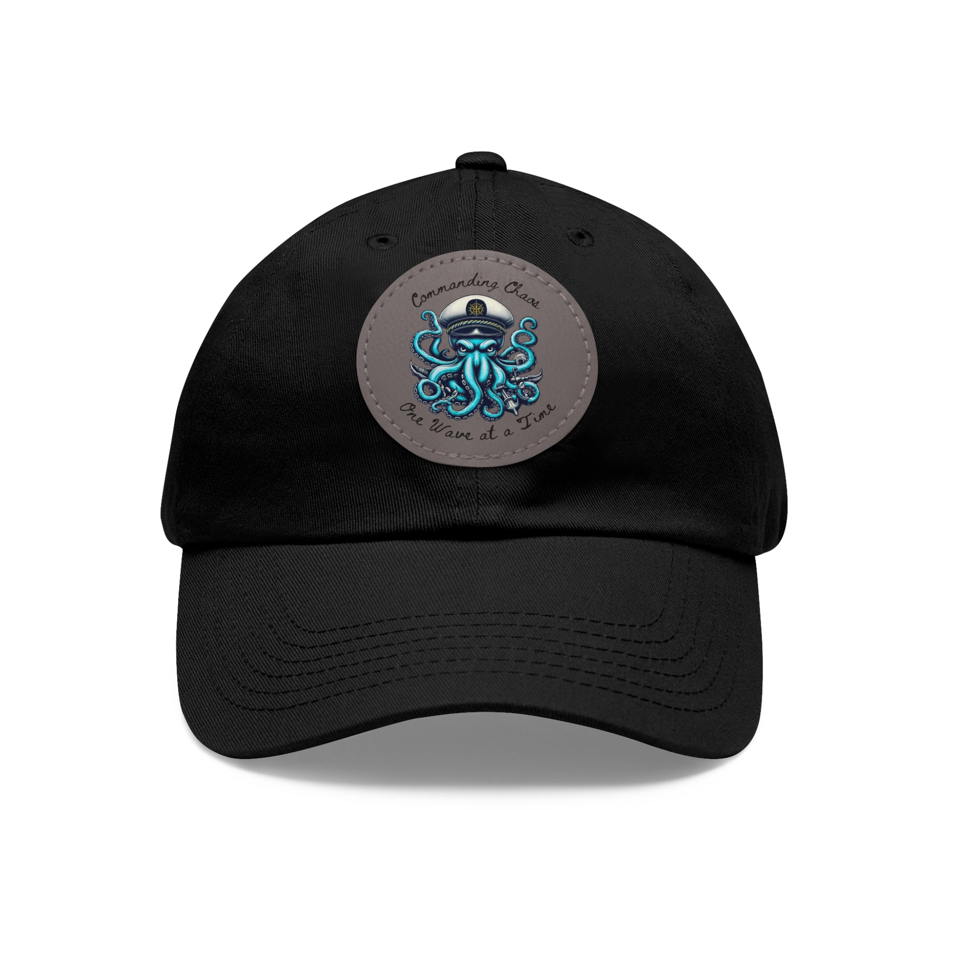 Ocean-Inspired Hat with Leather Patch, Unique Captain's Cap, Nautical Gift, Fun Summer Accessory, Fishing, Octopus, Waves, Boat gear