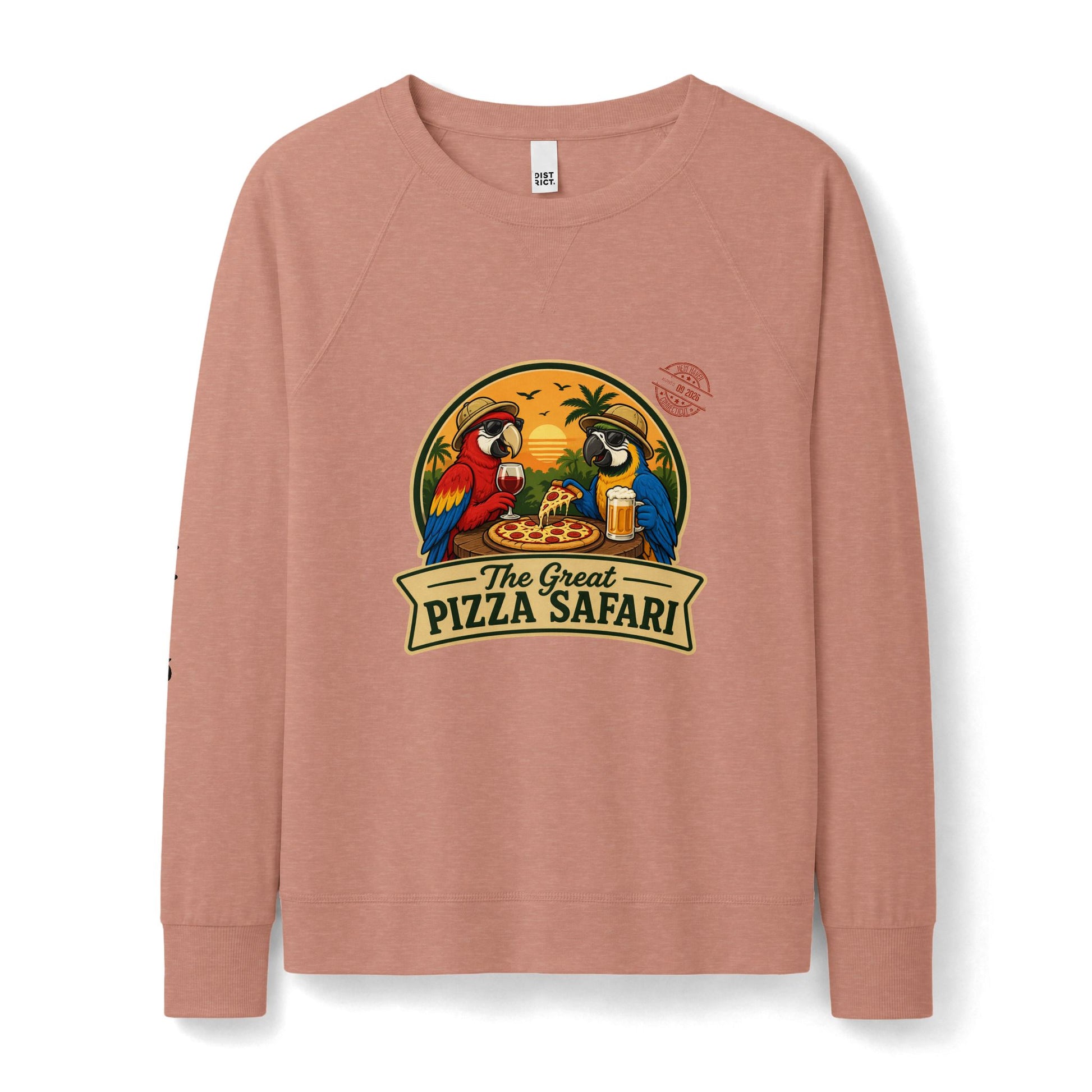 The Great Pizza Safari Crewneck French Terry — Women's Featherweight - Expedition Crew on right sleeve
