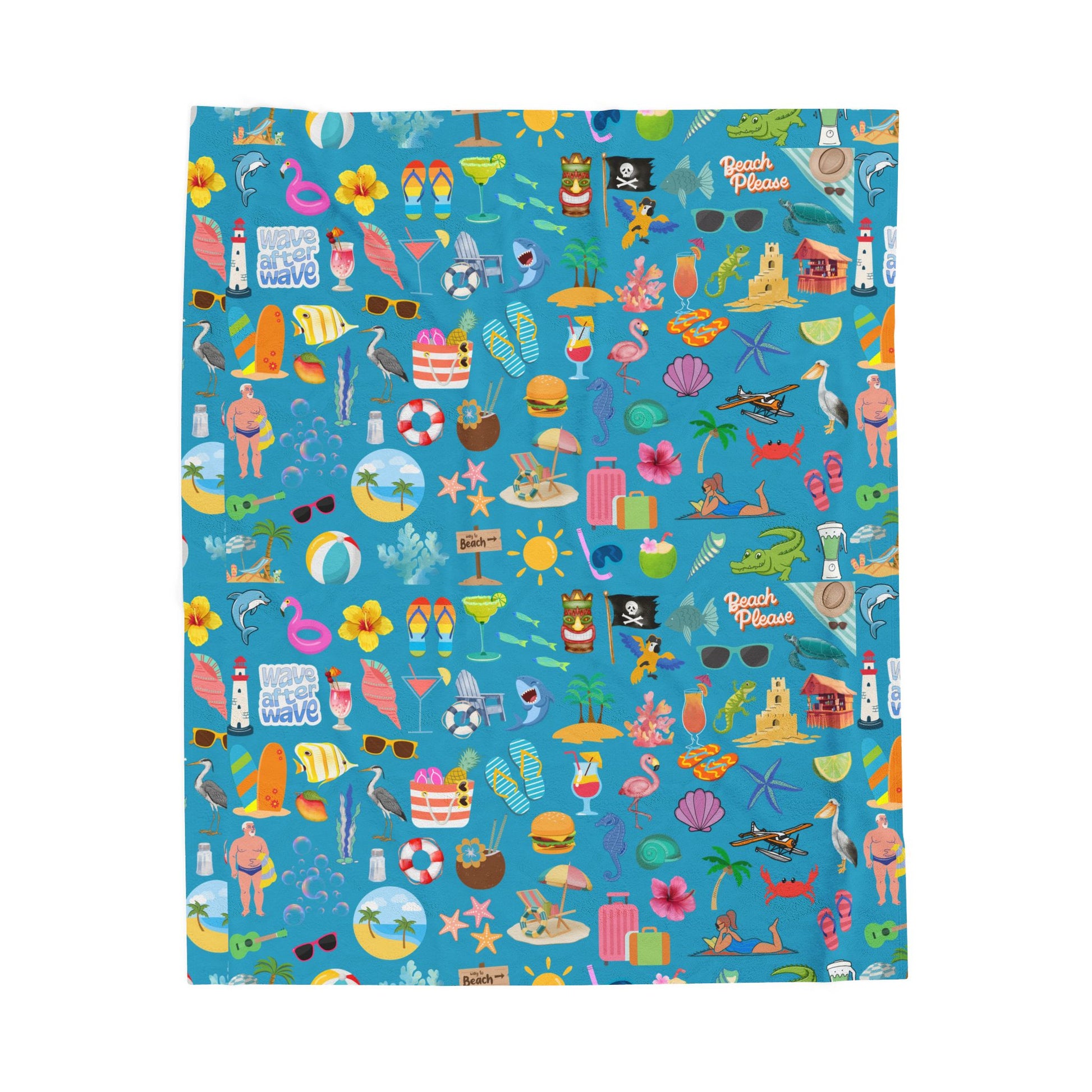 Velveteen Plush Blanket - Beach Themed Cozy Throw available in multiple colors with this design