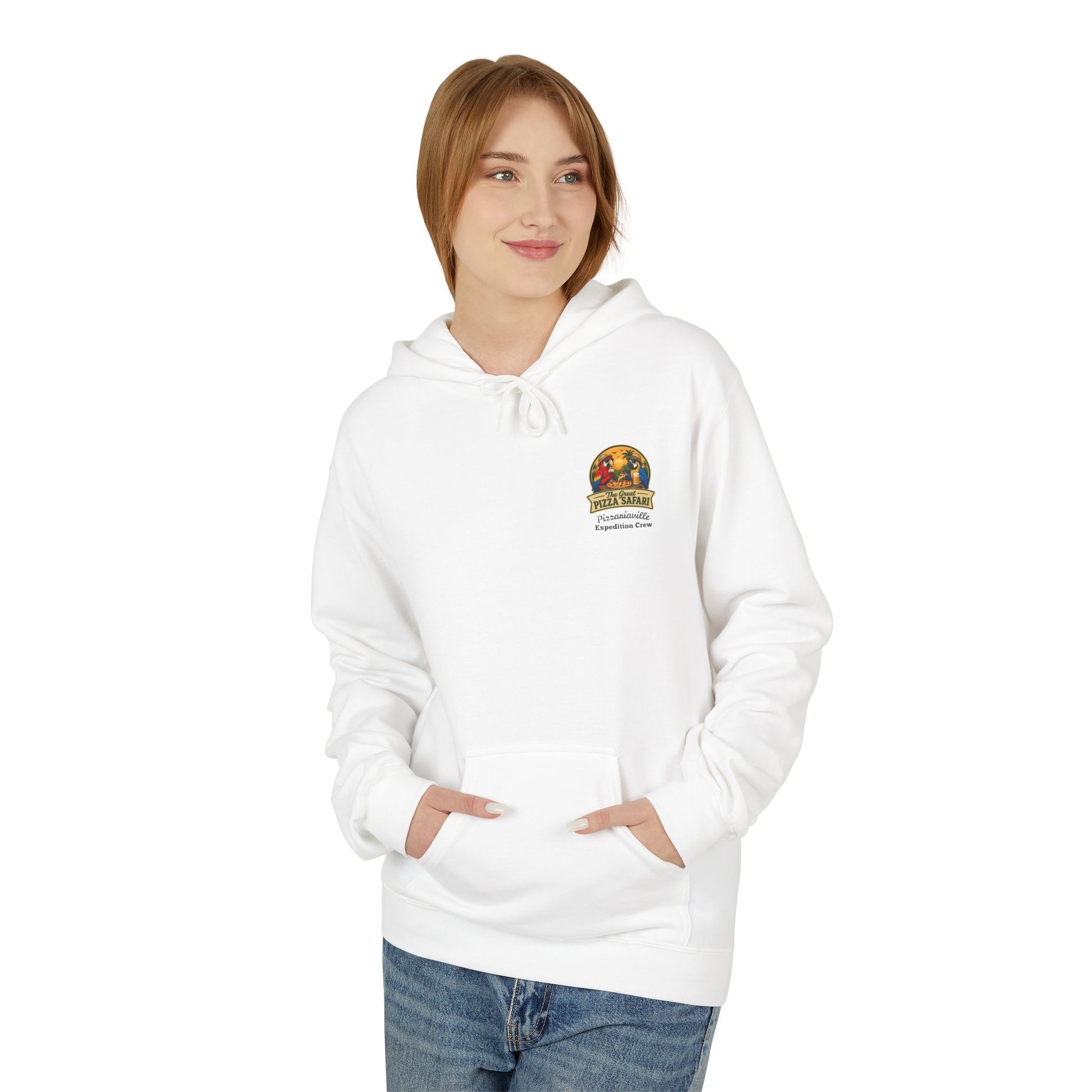 Pizza Safari Hoodie — "The Great Pizza Safari" Tropical Parrot Pizza Graphic
