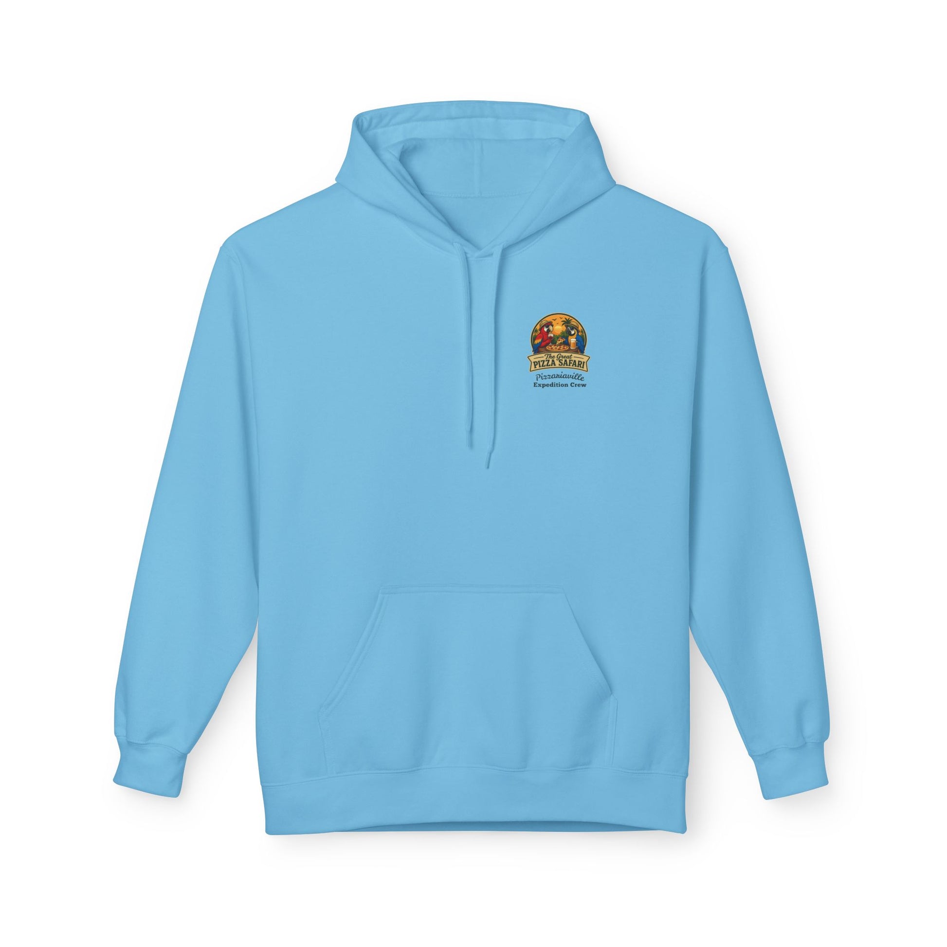 Pizza Safari Hoodie — "The Great Pizza Safari" Tropical Parrot Pizza Graphic