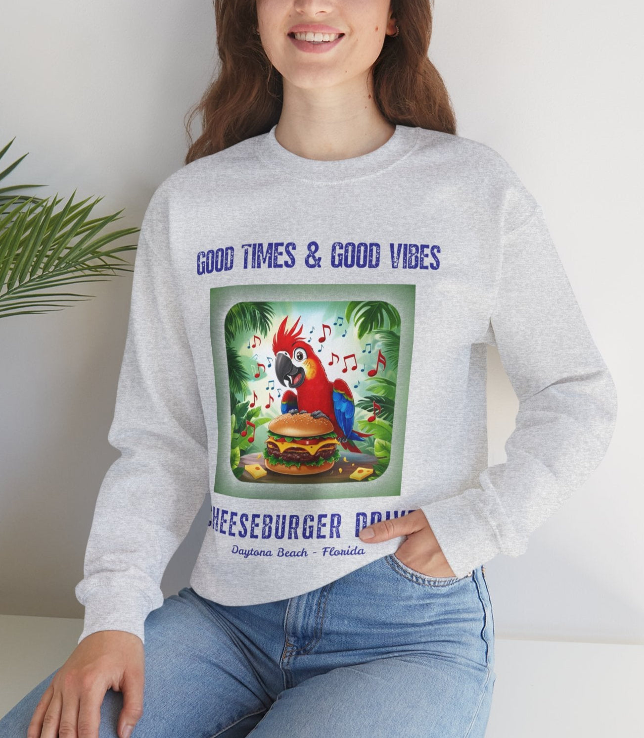 Cheeseburger Drive Margaritaville Sweatshirt Good Times & Vibes Sweatshirt  Cheeseburger lane Tropical Chill Crewneck, Summer Style, Beachwear, Casual Layer