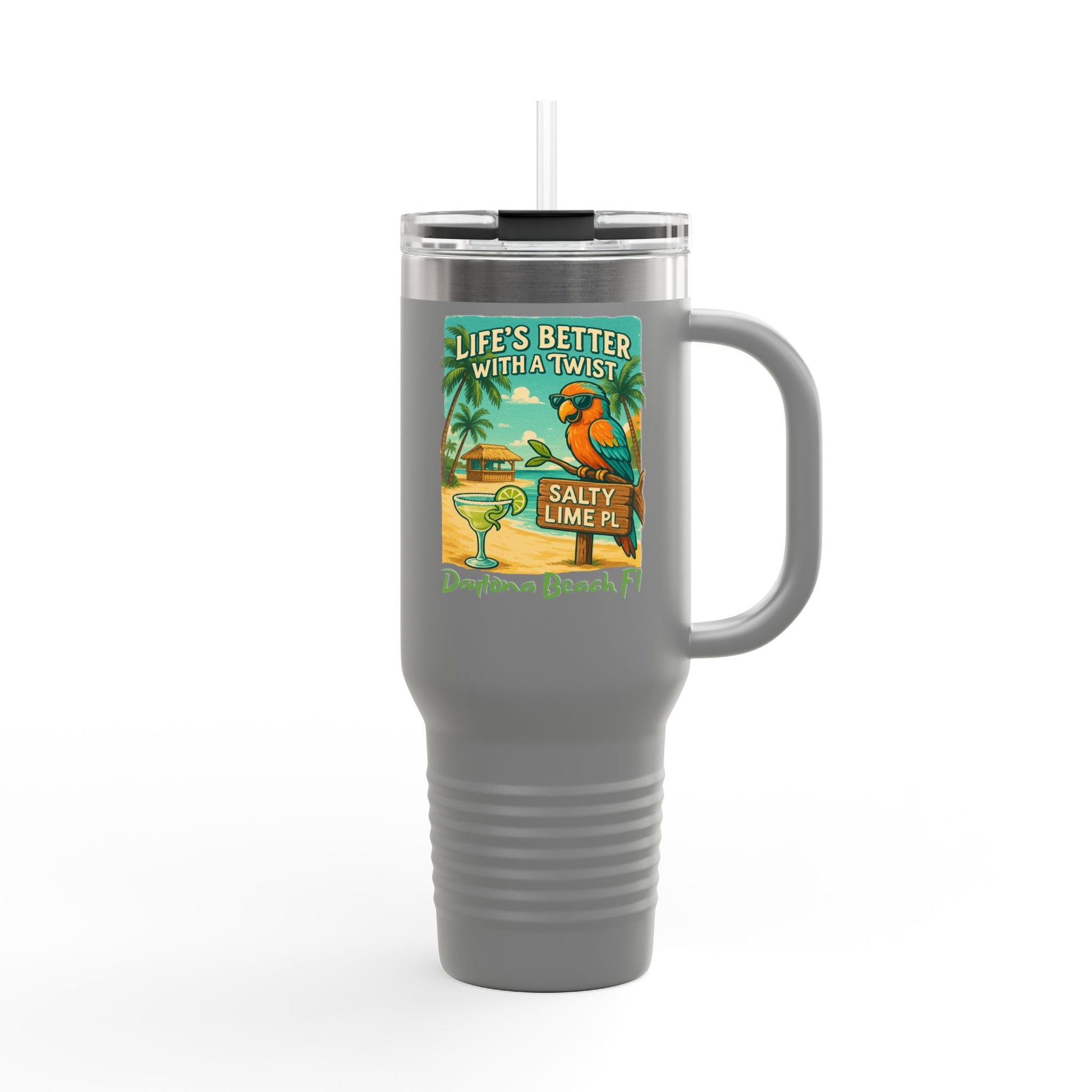 40oz Insulated Travel Mug — 'Life's Better With a Twist' Daytona Beach Cocktail Design