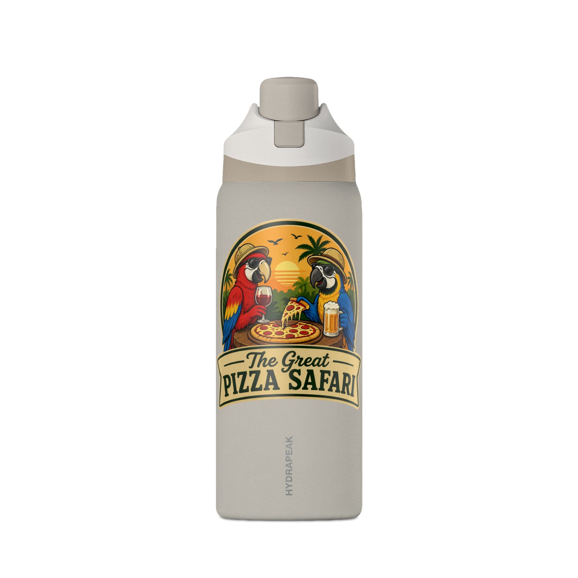 Insulated Water Bottle — "The Great Pizza Safari" Parrot Design, 32 oz