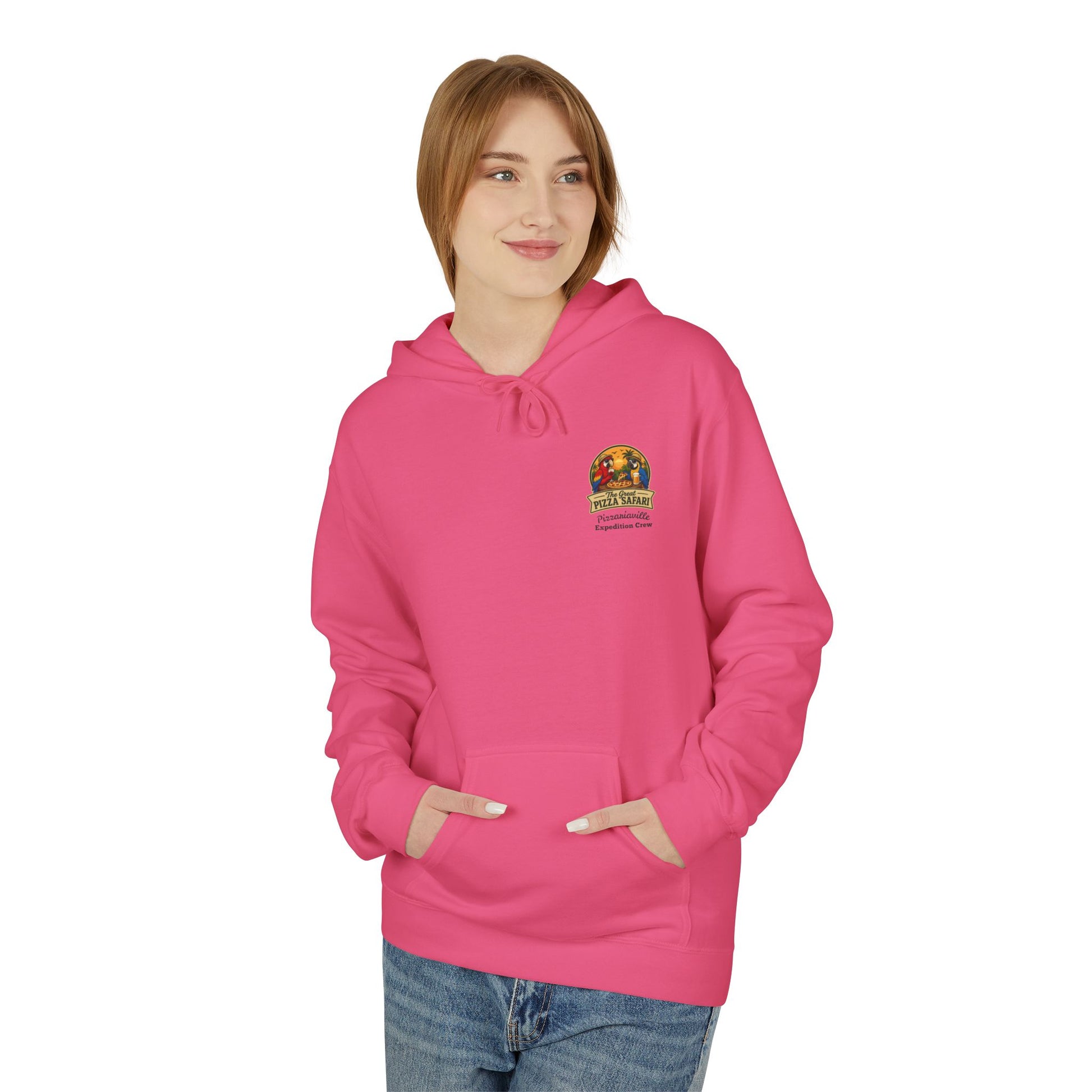 Pizza Safari Hoodie — "The Great Pizza Safari" Tropical Parrot Pizza Graphic