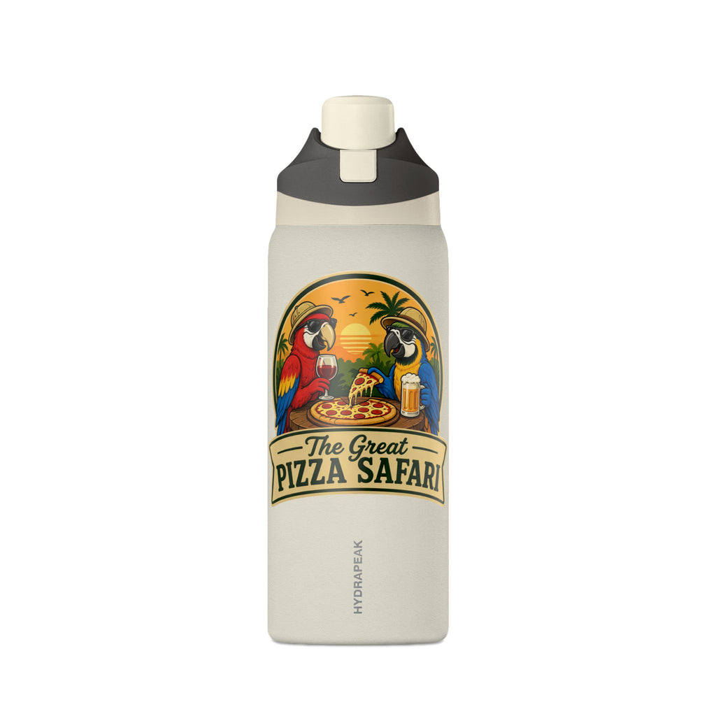Insulated Water Bottle — "The Great Pizza Safari" Parrot Design, 32 oz