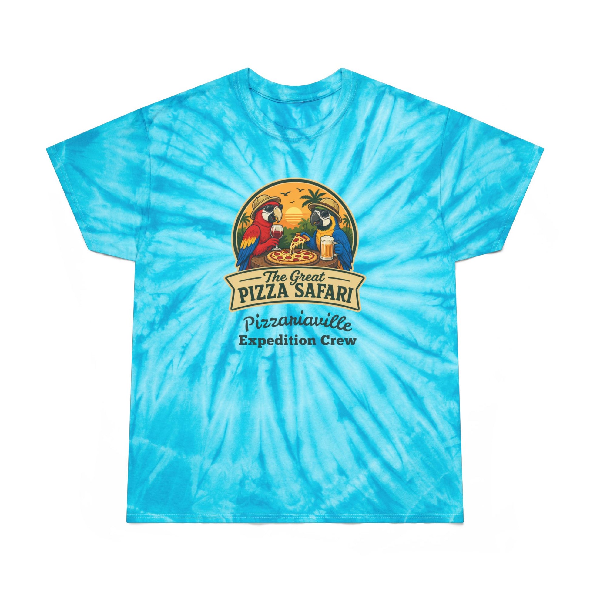 Tie-Dye Tee — The Great Pizza Safari “Pizzariaville Expedition Crew” Graphic Shirt